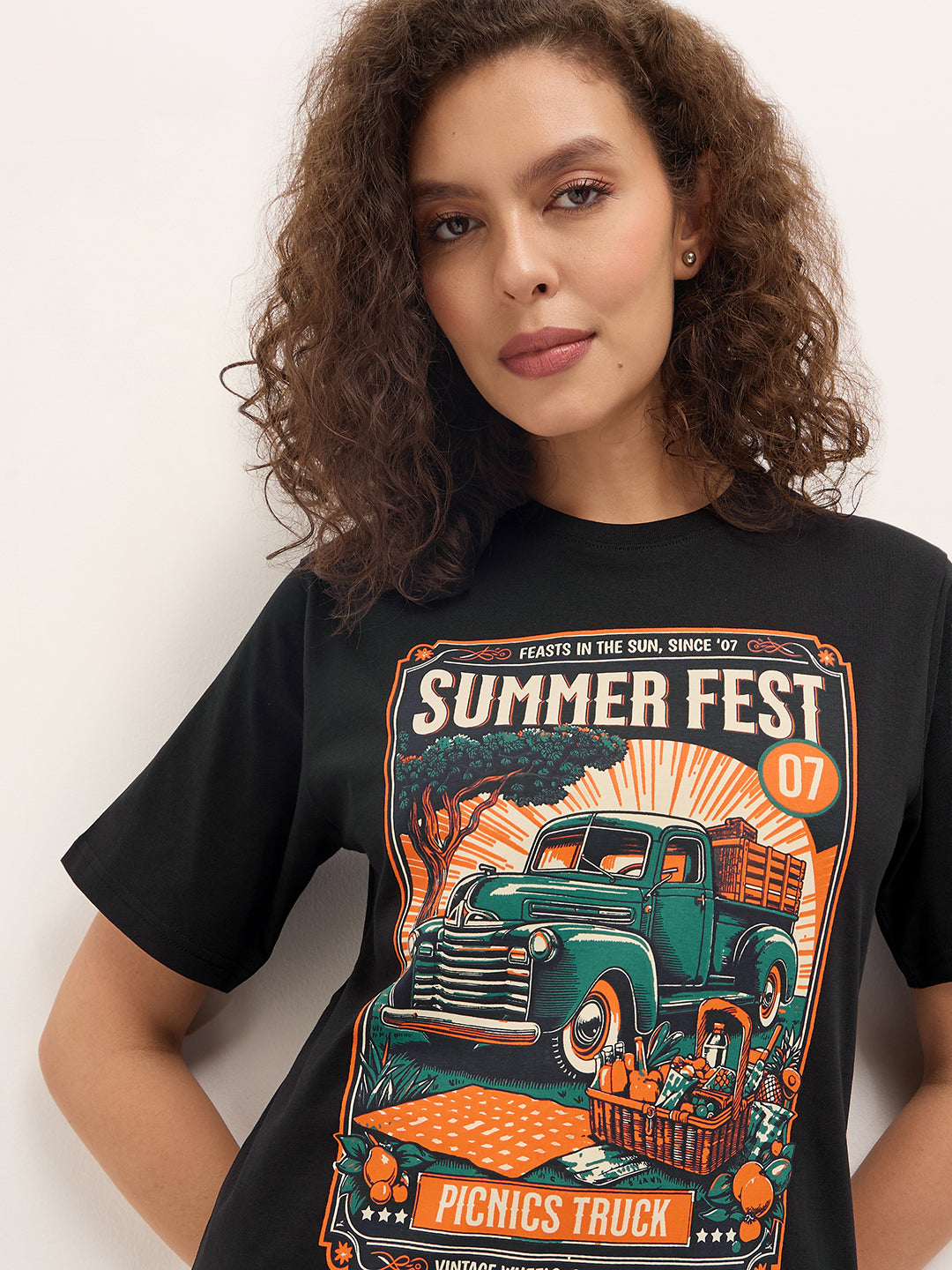 Womens Half Sleeve Round Neck Printed Oversized Fit Tshirts