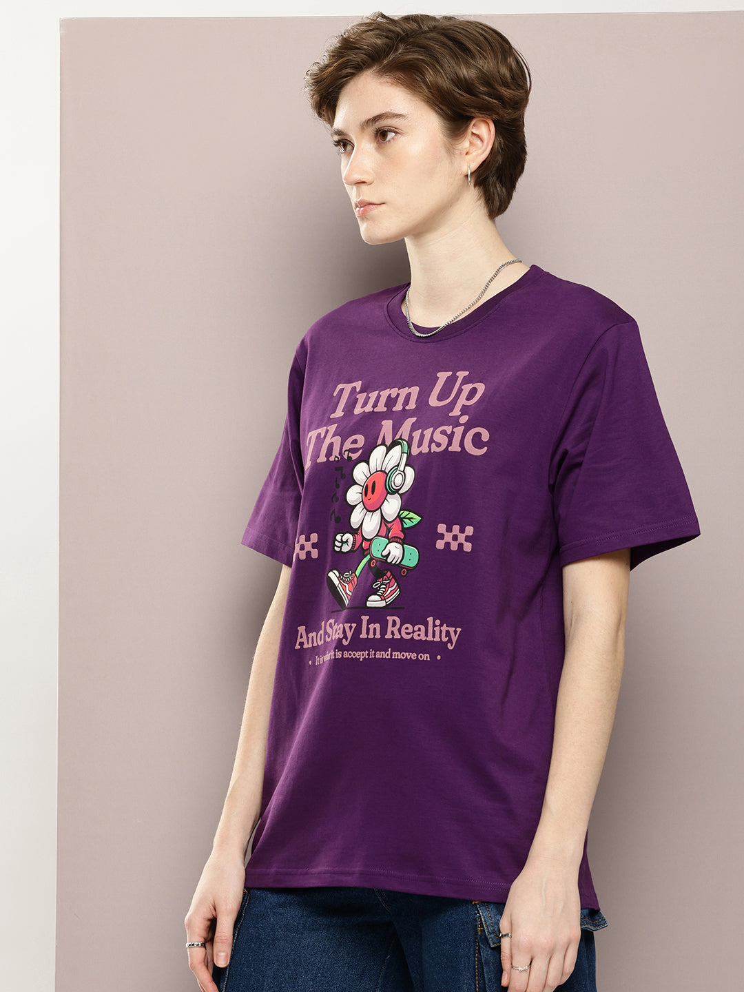 Womens Half Sleeve Round Neck Printed Oversized Fit Tshirts