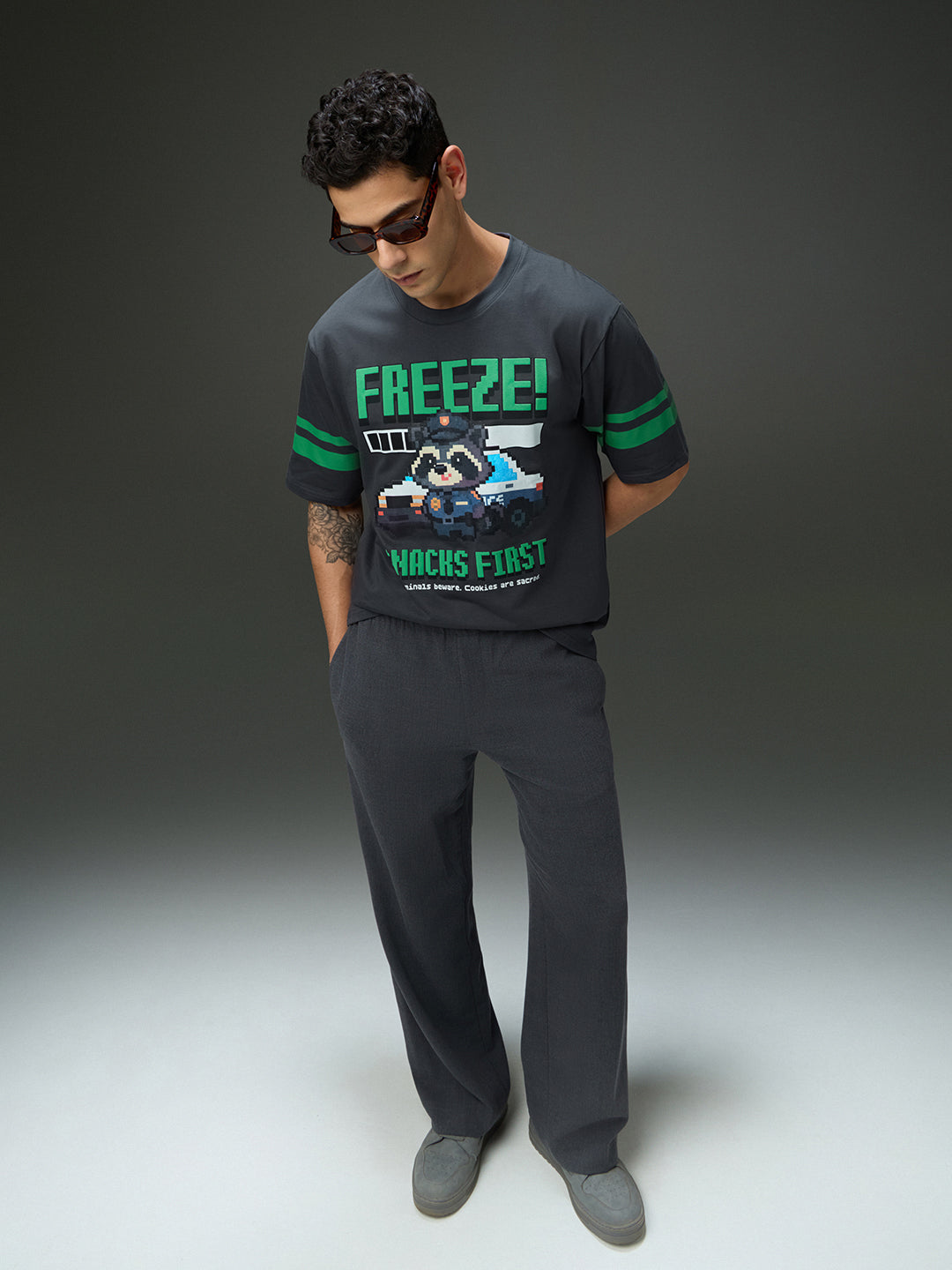 Mens Round Neck Half Sleeve Puff Printed Oversized Fit Tshirt