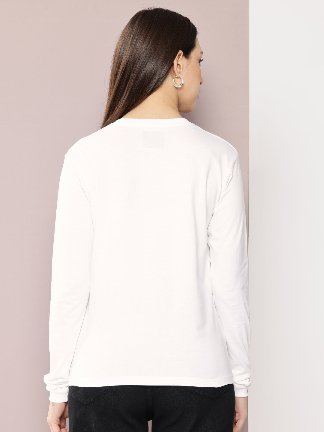Womens Full Sleeve Round Neck Solid Regular Fit Tshirts