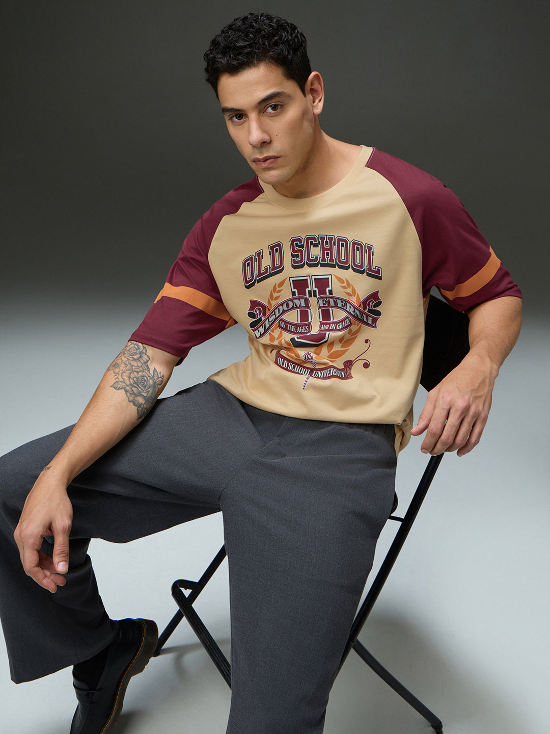 Mens Round Neck Raglan Sleeve Printed Oversized Fit Tshirt
