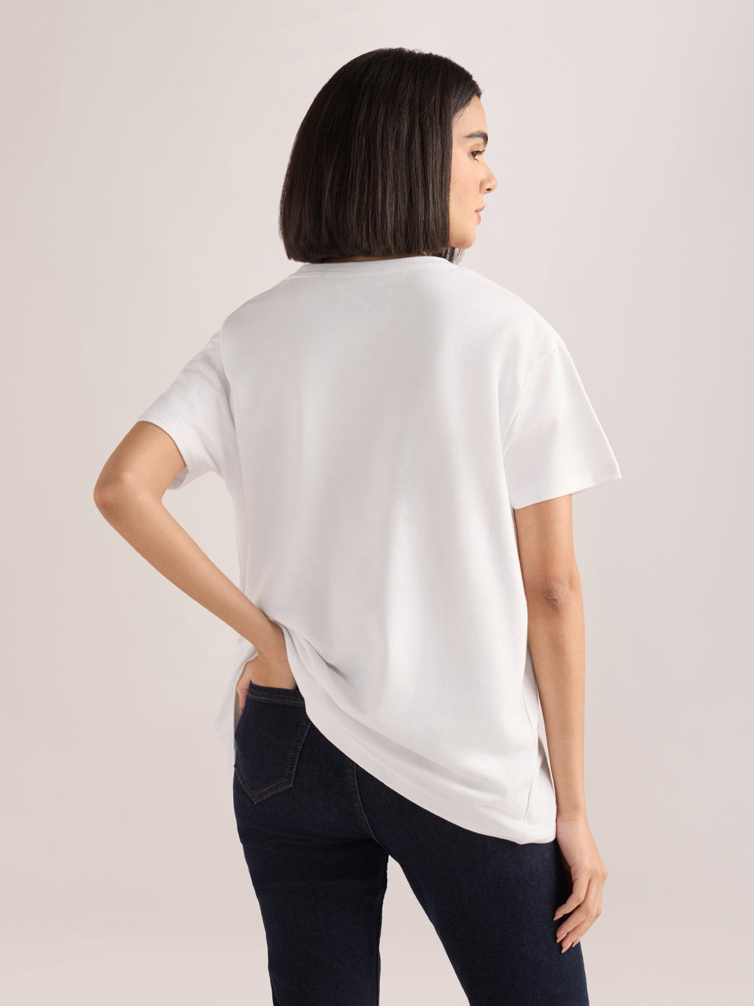 Womens Embroidery Boxy Regular Fit French Terry Cotton Tshirt