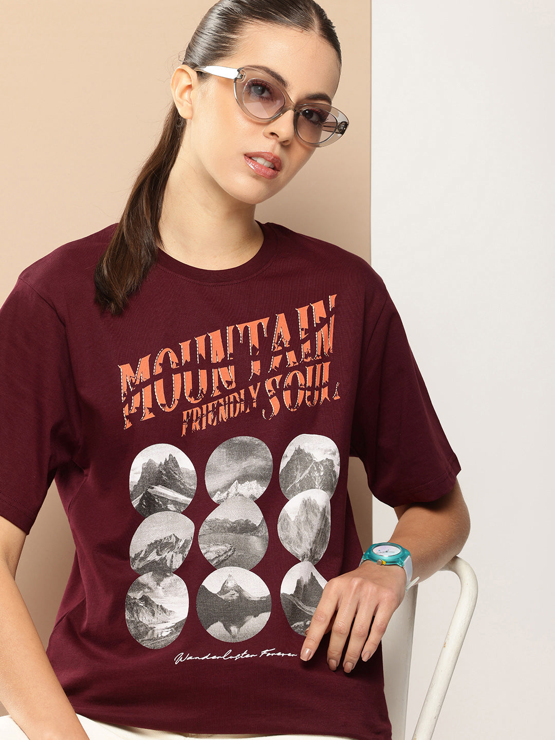 Womens Half Sleeve Round Neck Printed Oversized Fit Tshirts