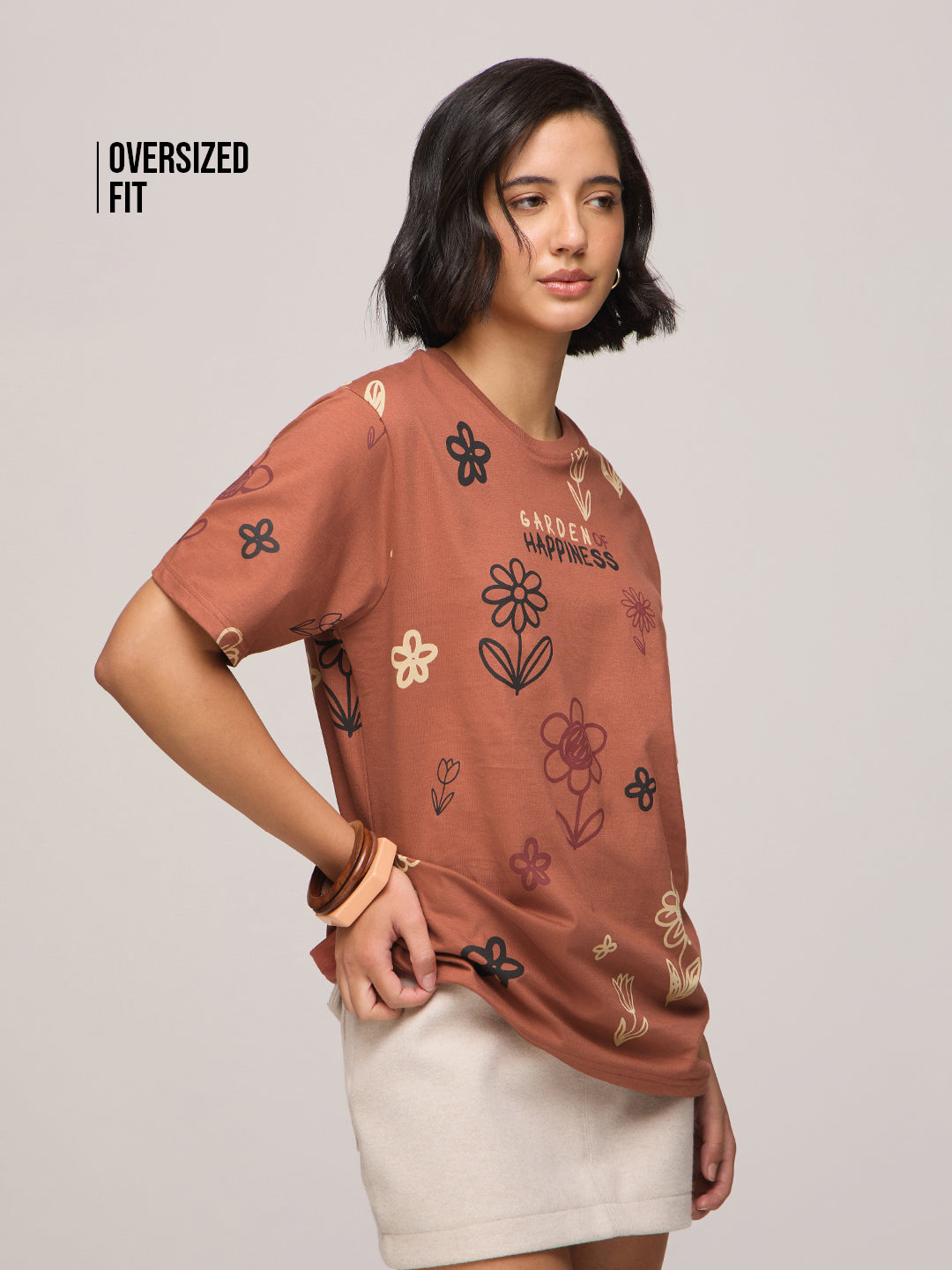Womens Printed Oversized Fit Cotton T-Shirt