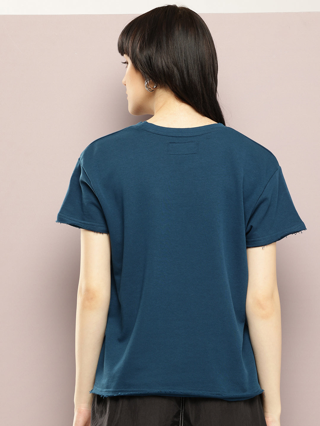 Womens Half Sleeve Round Neck Solid Boxy Fit Tshirts