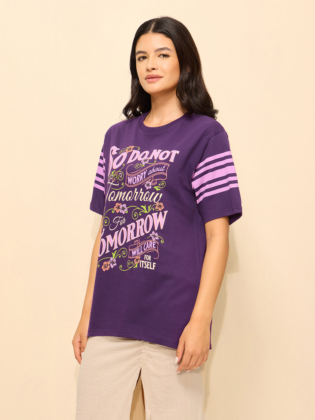 Womens Printed Oversized Fit Cotton T-Shirt