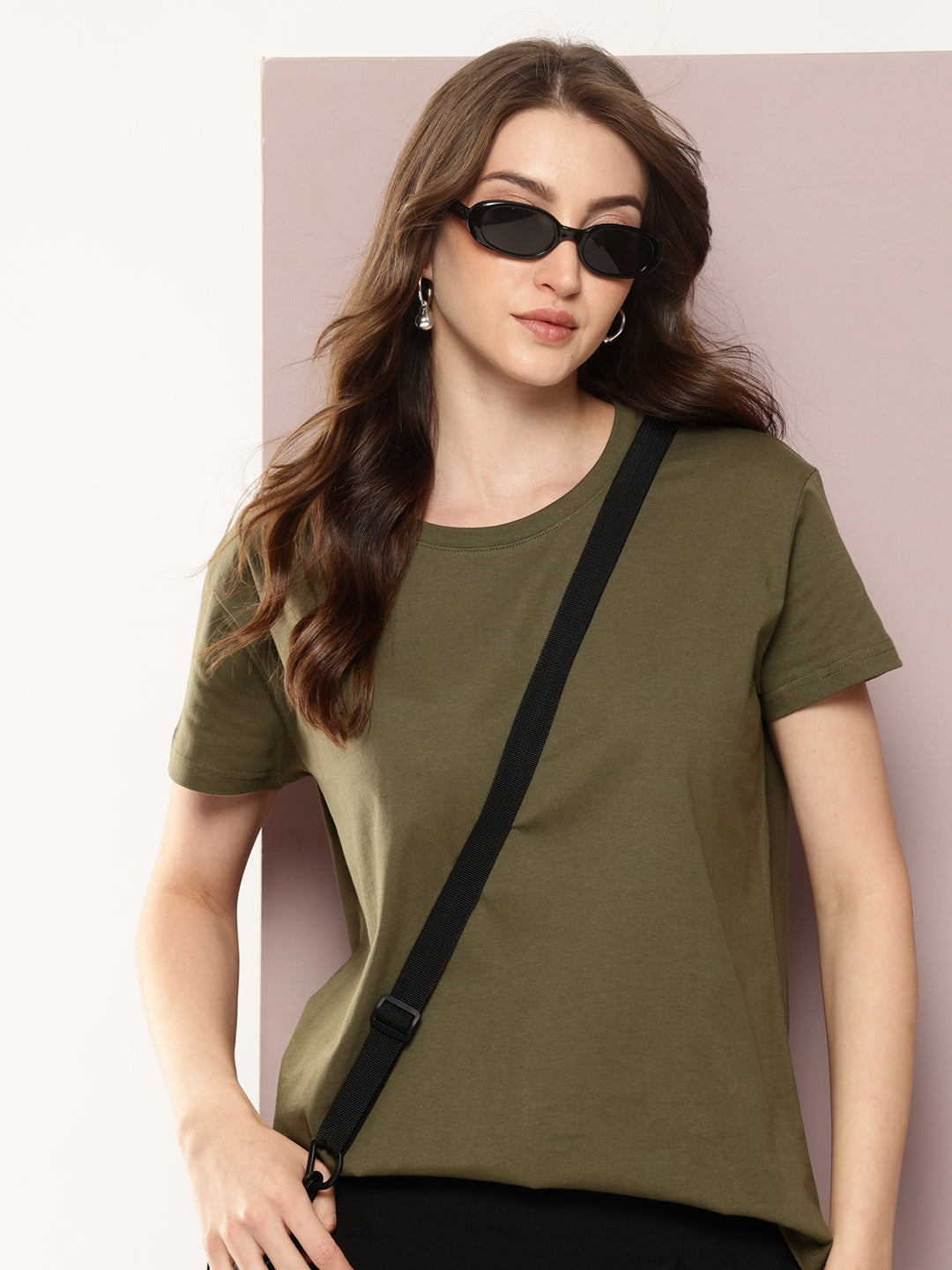 Womens Half Sleeve Round Neck Solid Boxy Fit Tshirts