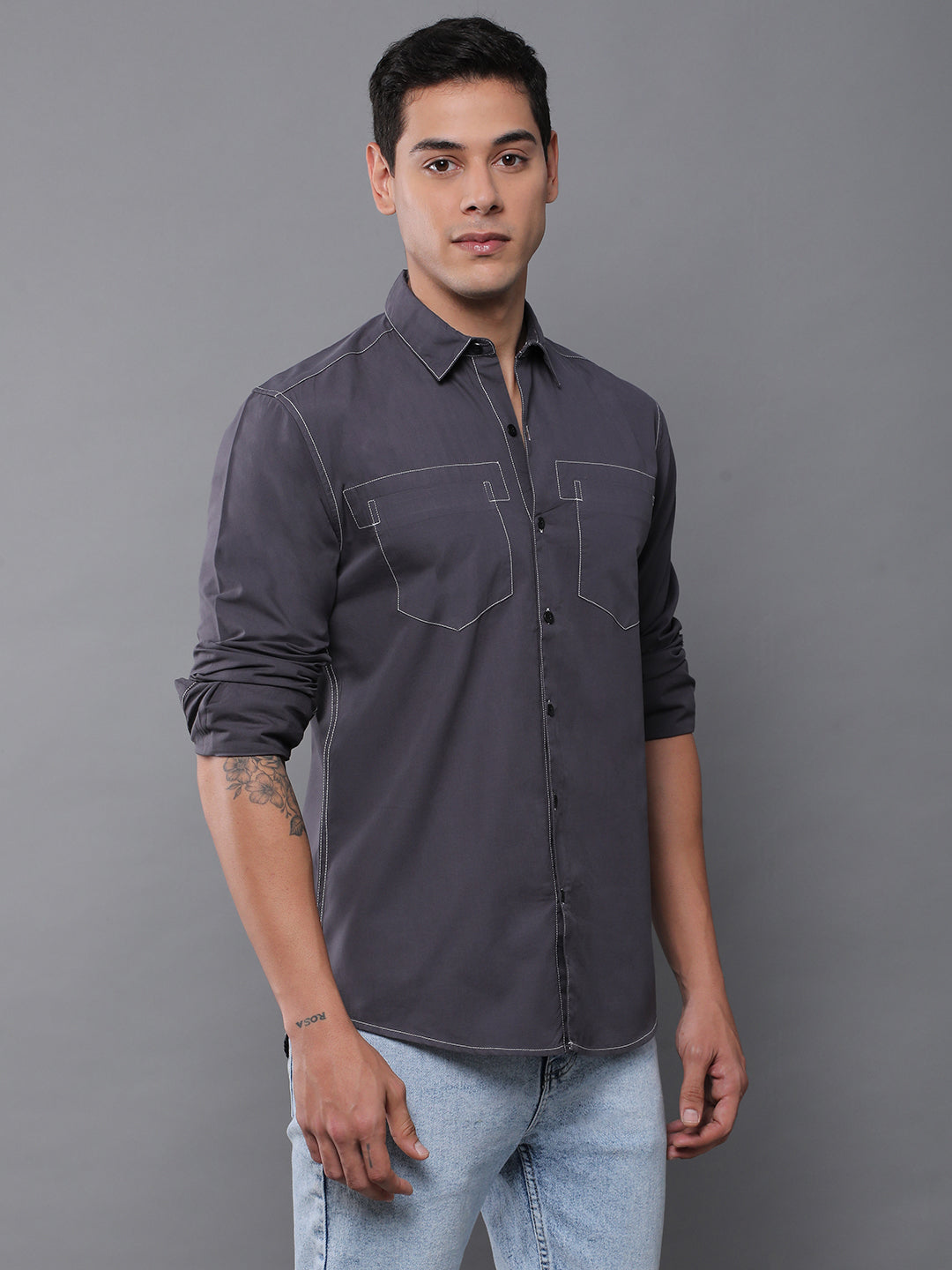 Men Plain Full Sleeve Casual Shirt With Pocket