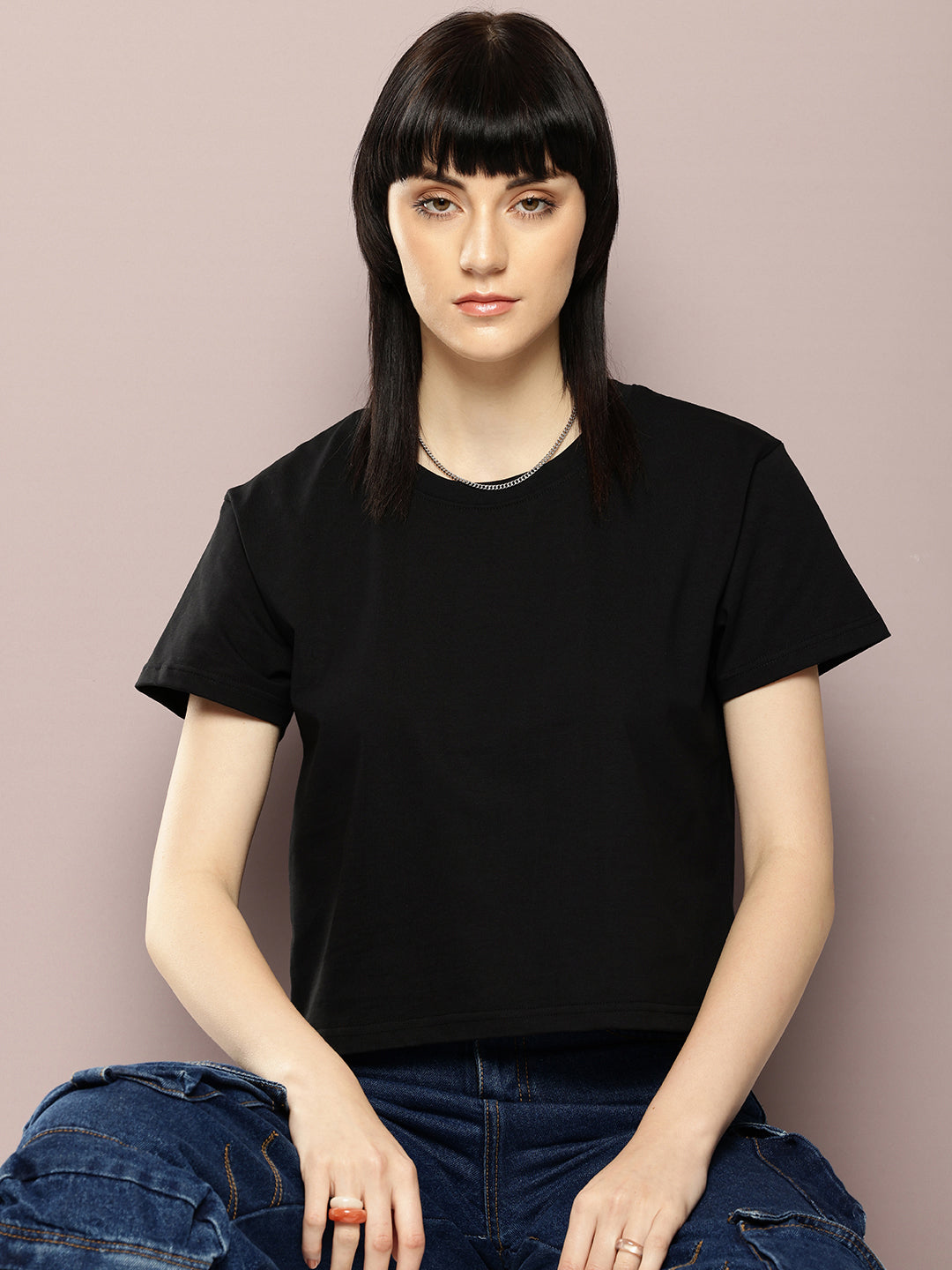 Womens Half Sleeve Round Neck Solid Boxy Fit Tshirts