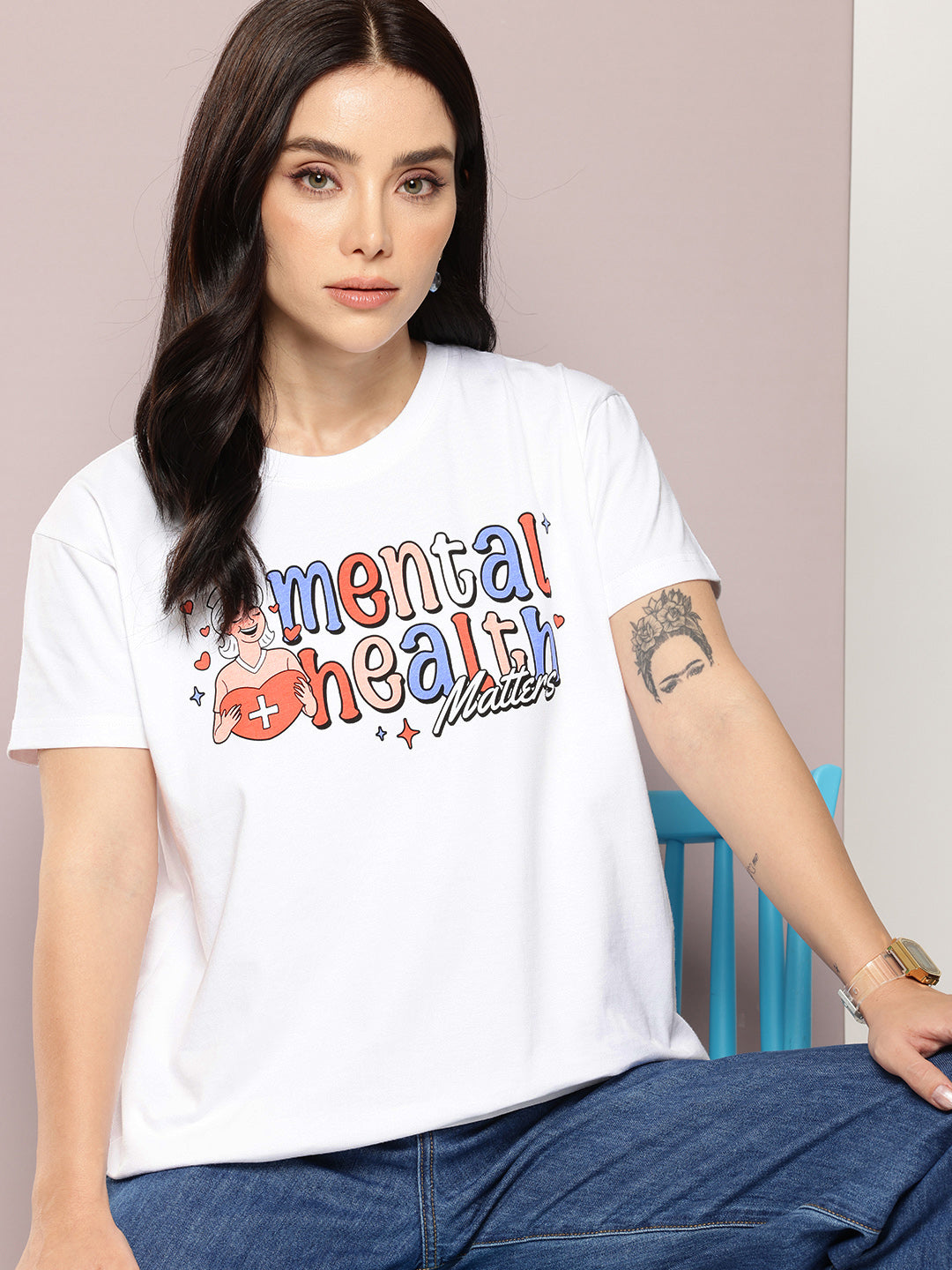 Womens Half Sleeve Round Neck Printed Boxy Fit Tshirts