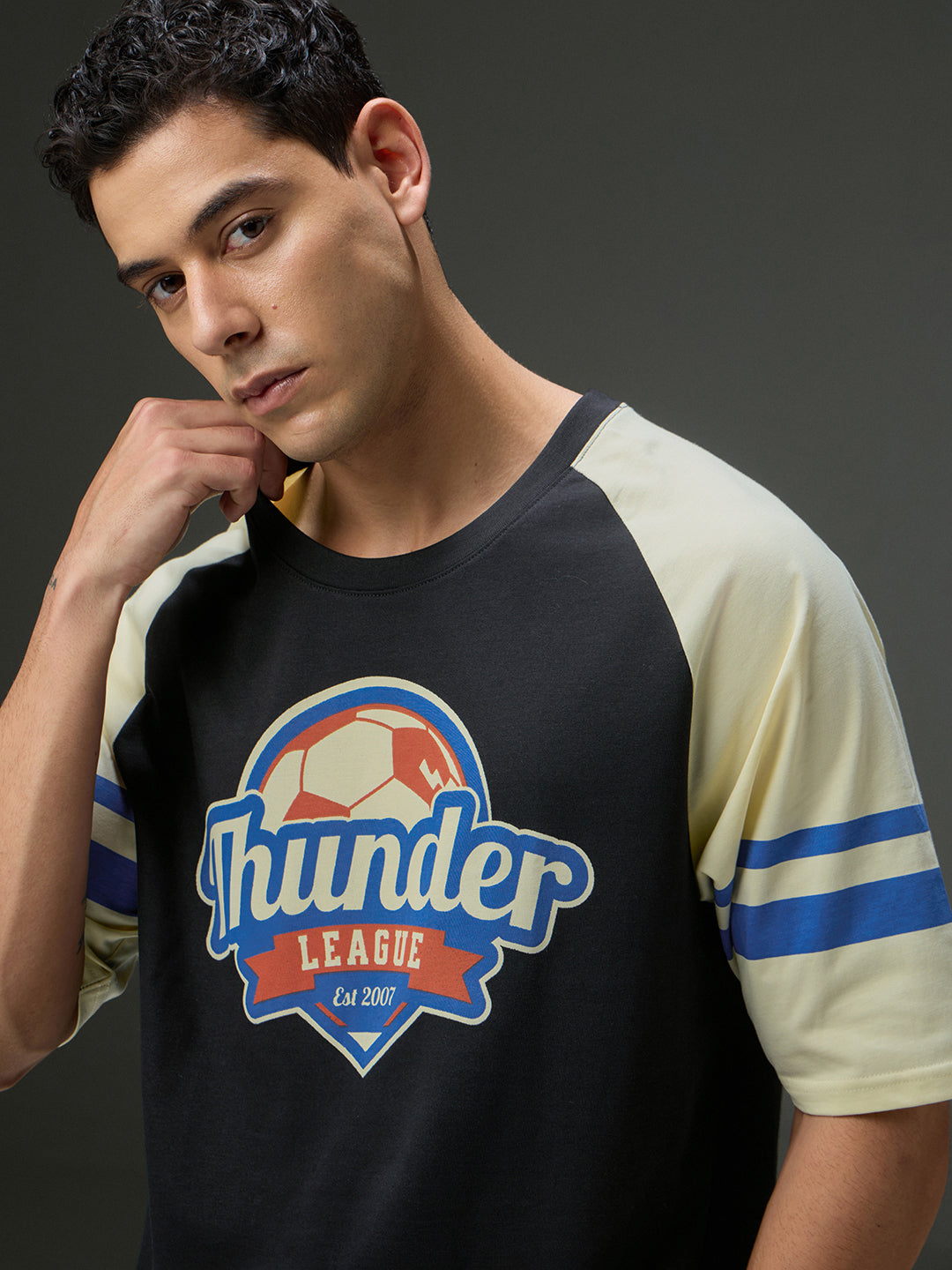 Mens Round Neck Raglan Sleeve Printed Oversized Fit Tshirt
