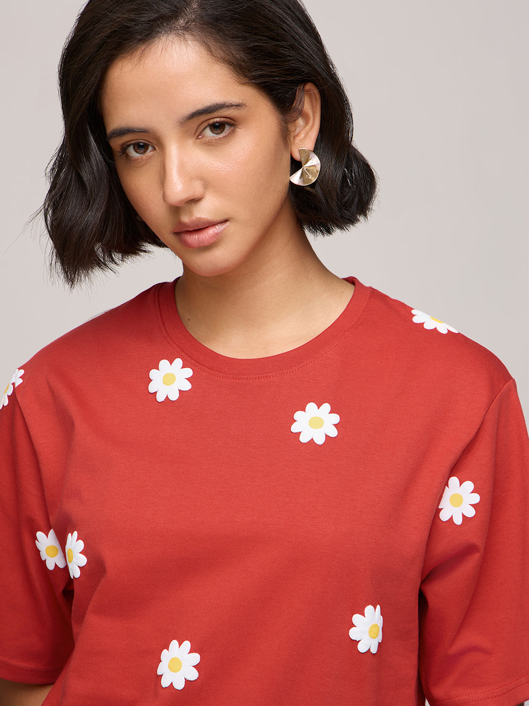 Womens Puff Printed Oversized Fit Cotton T-Shirt