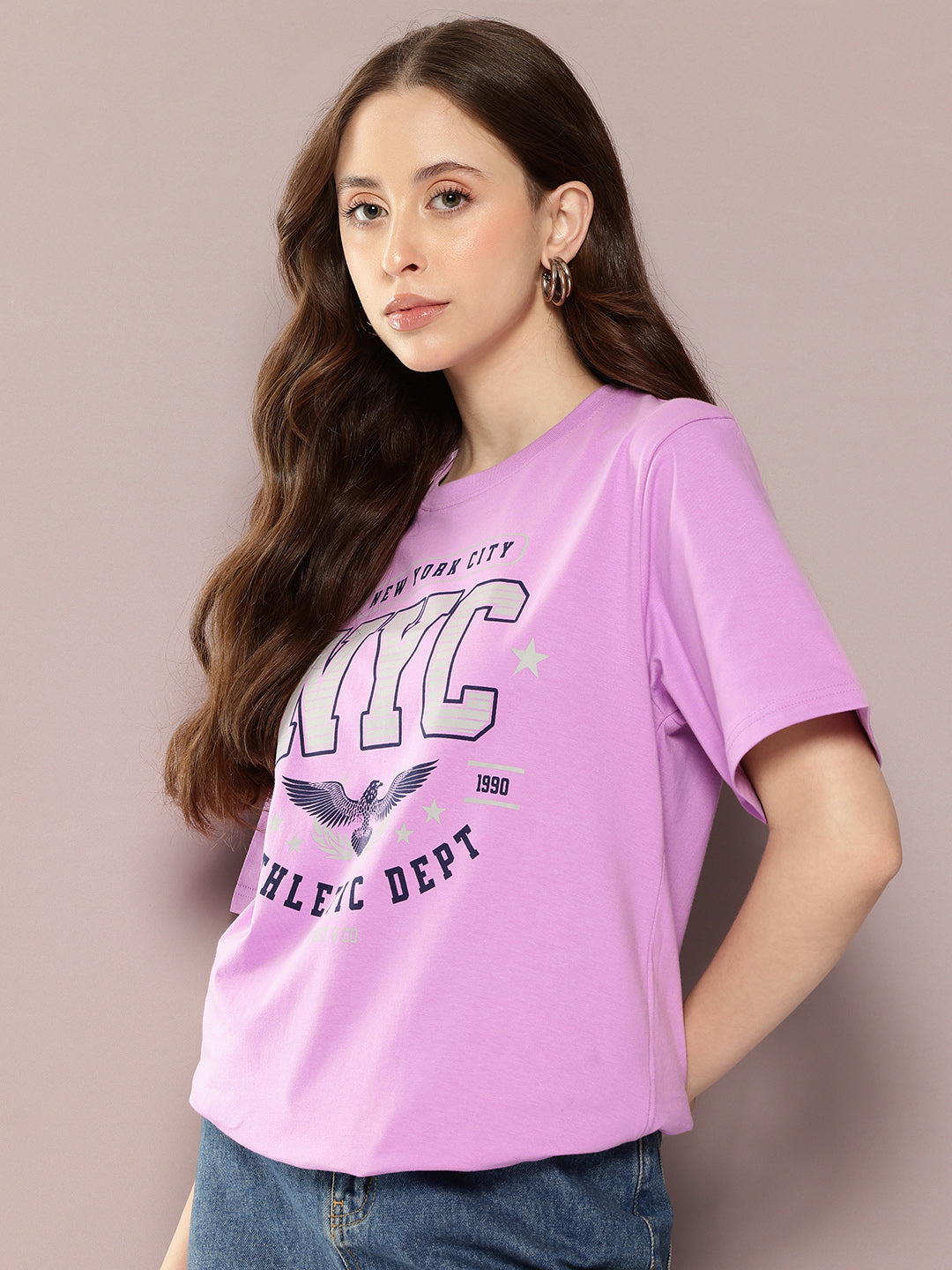 Womens Half Sleeve Round Neck Printed Oversized Fit Tshirts