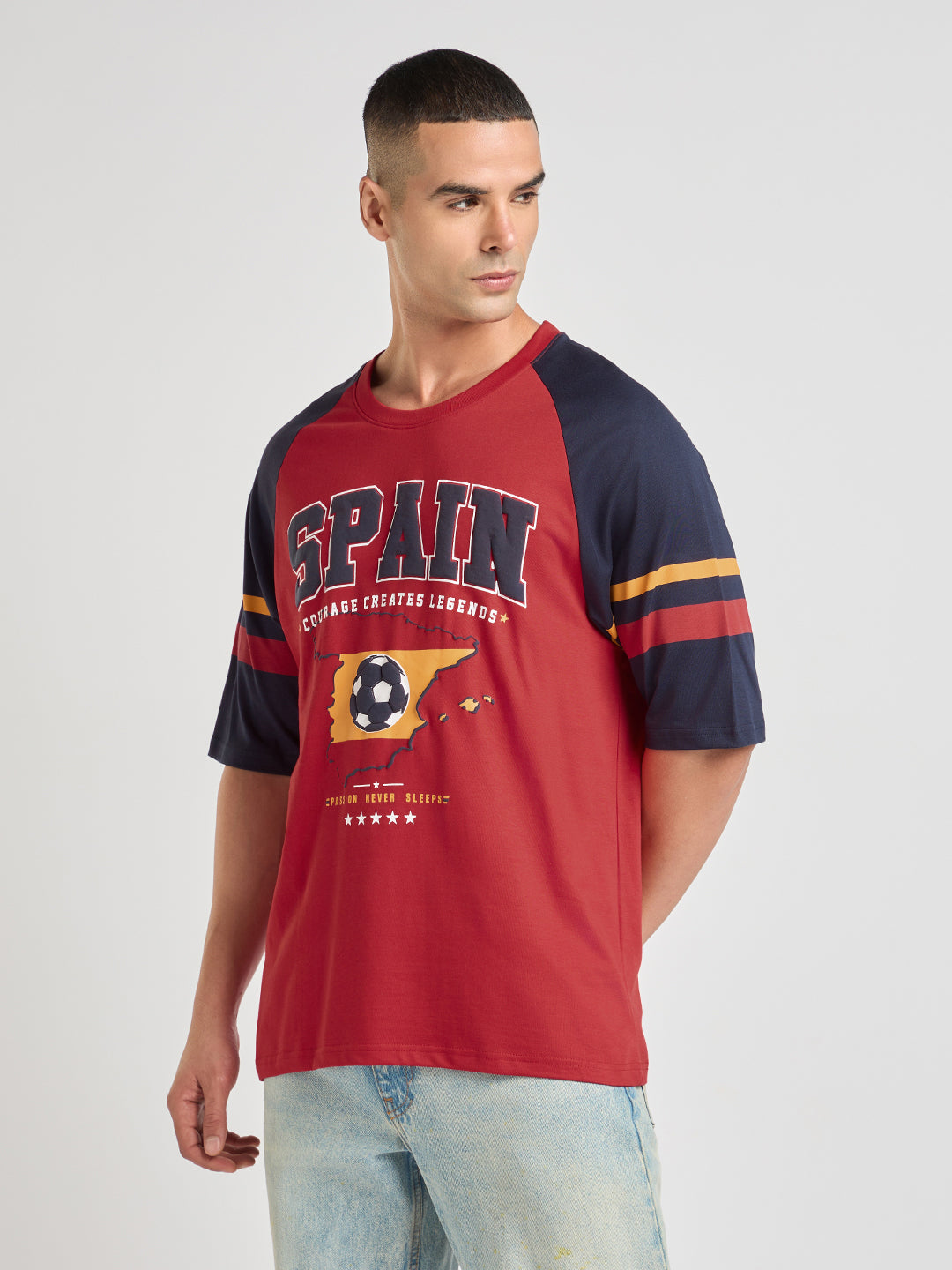Mens Foot Ball Team Printed Oversized Raglan Sleeve Tshirt