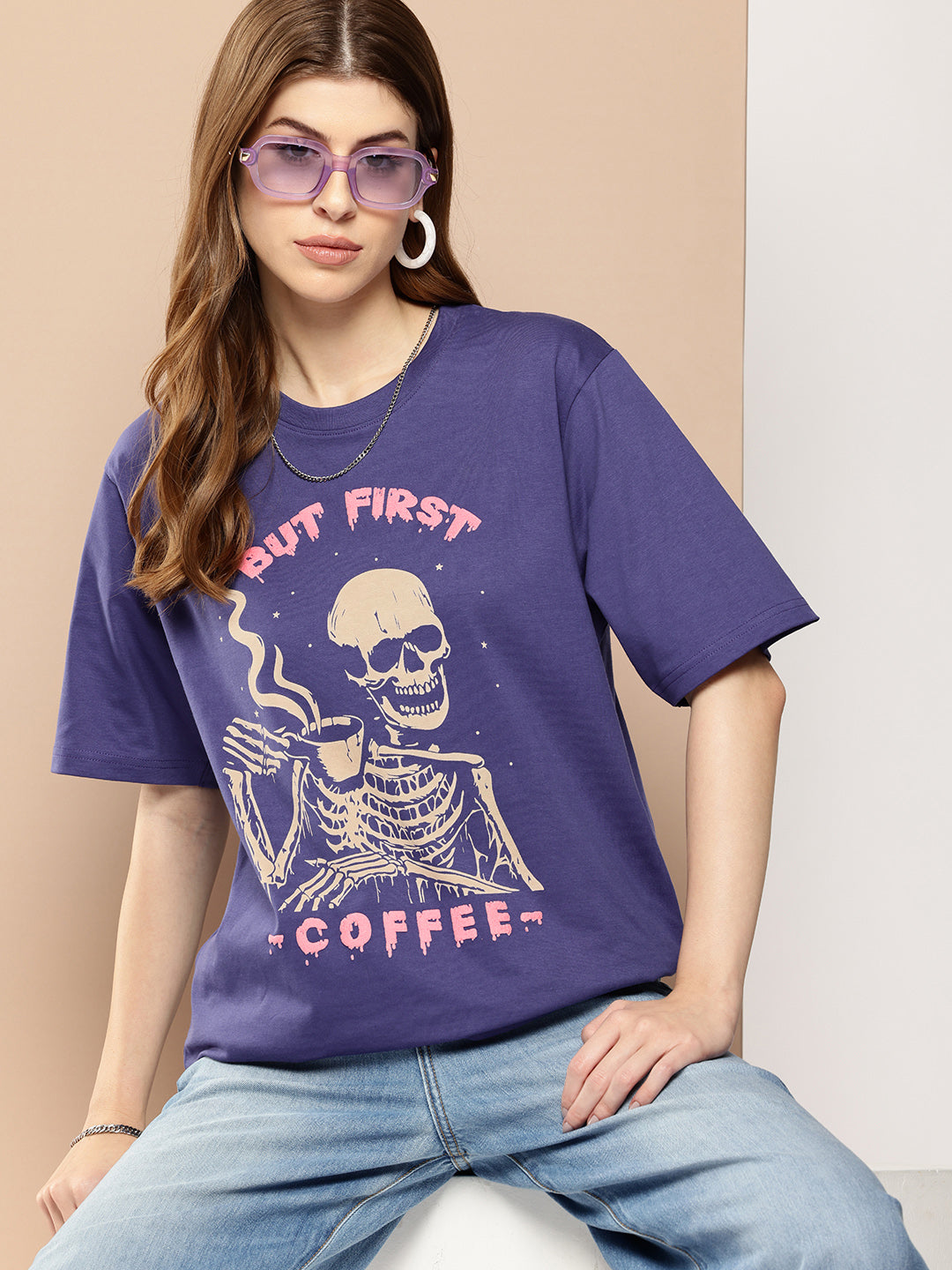 Womens Half Sleeve Round Neck Printed Oversized Fit Tshirts