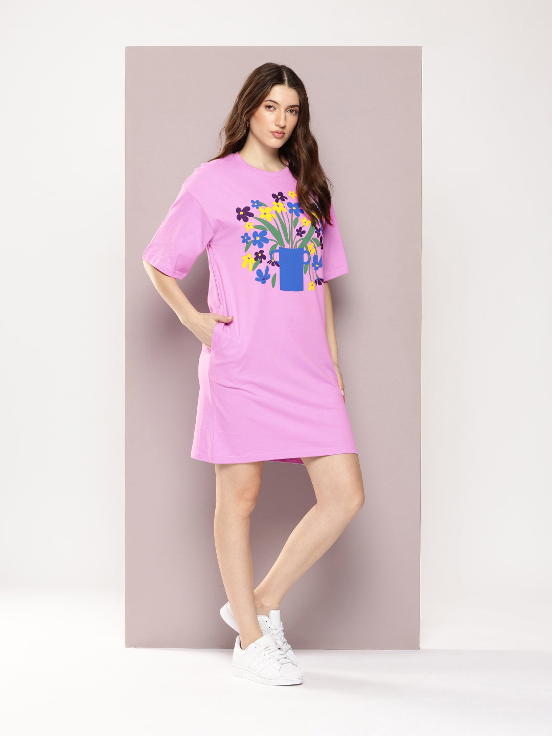 Womens Oversized Short Sleeves Printed Tshirt Dress