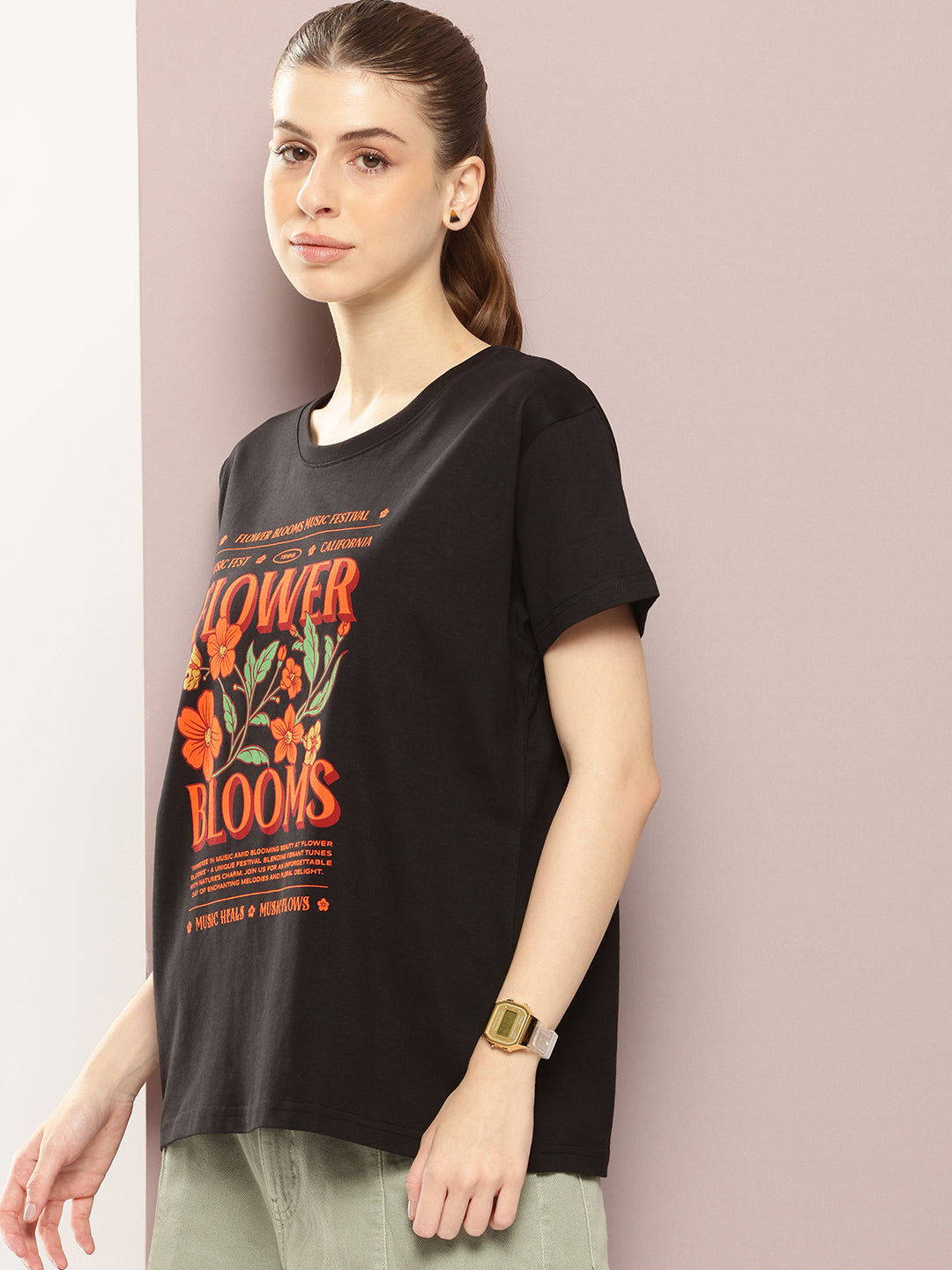 Womens Half Sleeve Round Neck Printed Boxy Fit Tshirts
