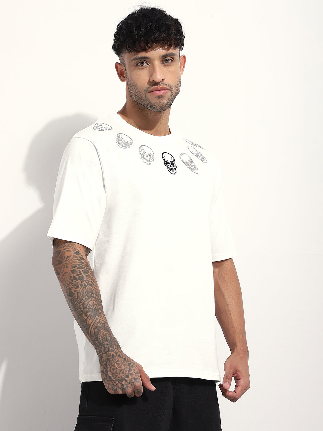 Mens Half Sleeve Round Neck Embroidered Oversized Fit Tshirts