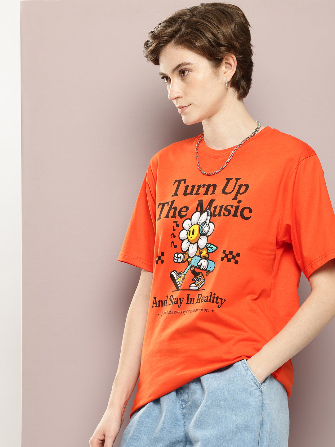 Womens Half Sleeve Round Neck Printed Oversized Fit Tshirts