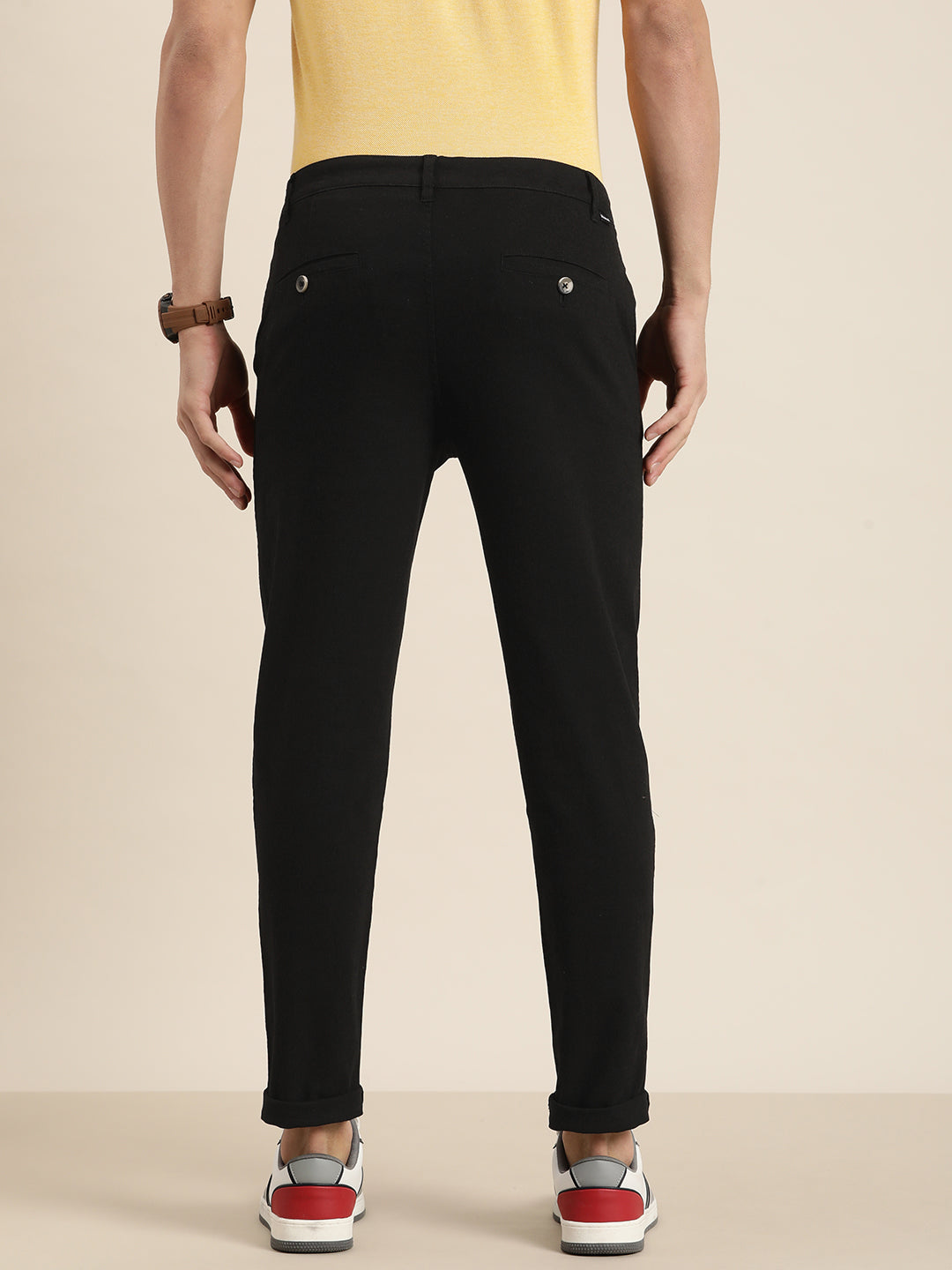 Men Solid Ankle-Length Chinos Trousers