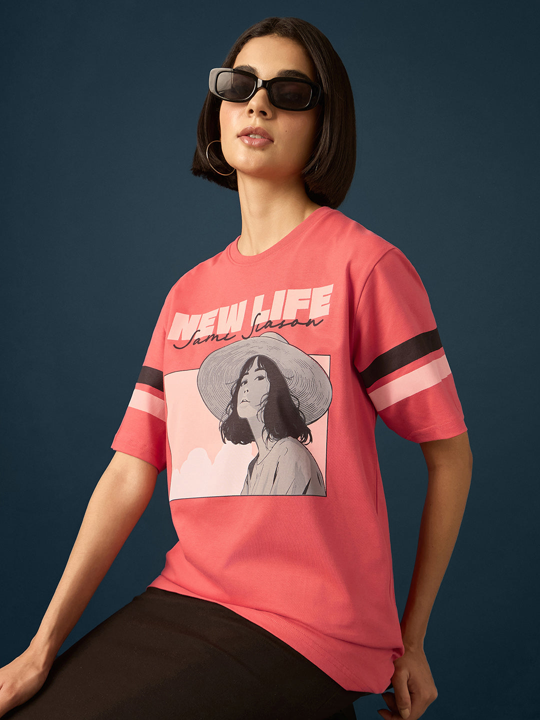 Womens Short Sleeve Printed Oversized Fit Tshirt 