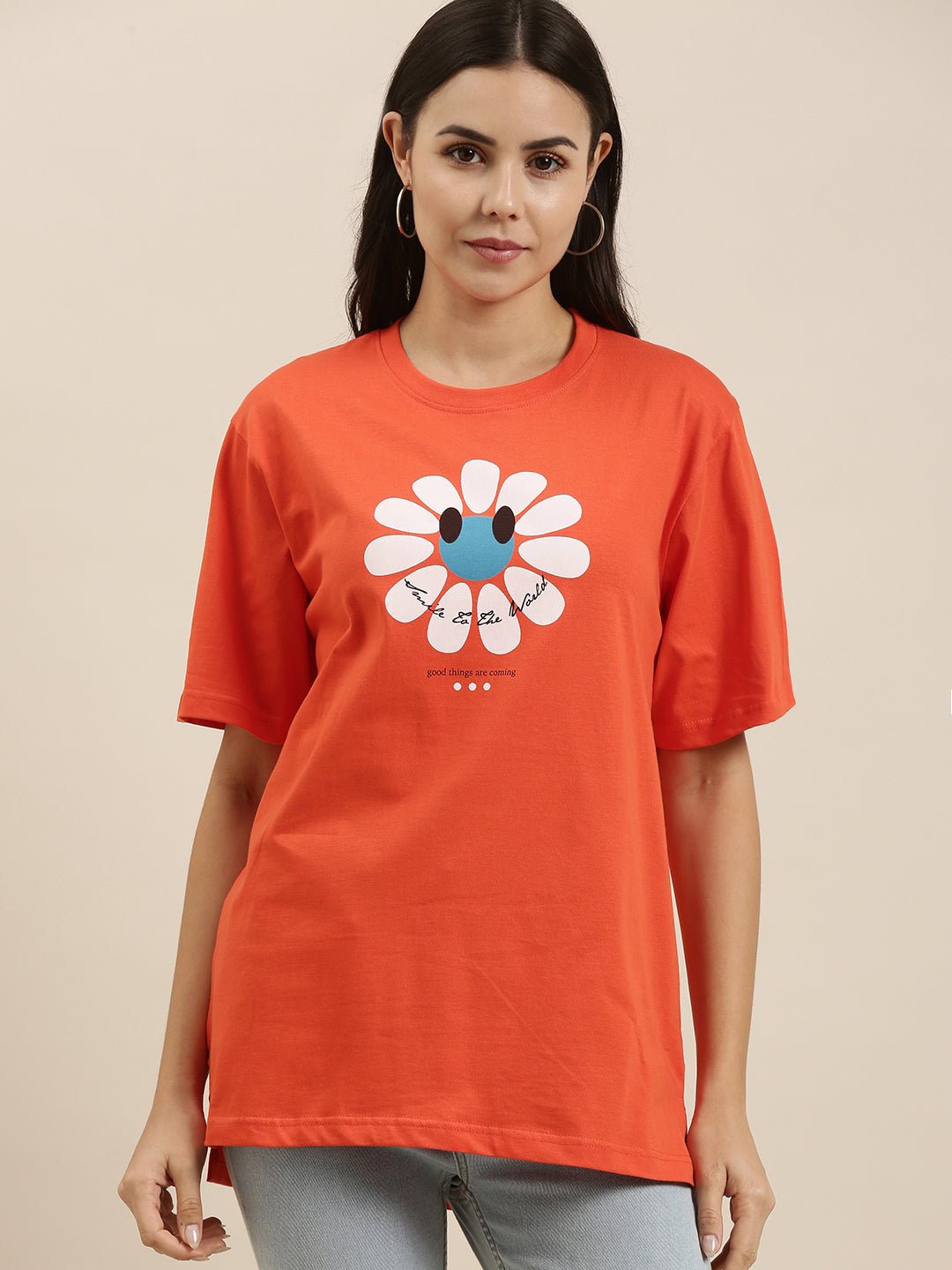 Womens Short Sleeve Round Neck Oversized Fit Tshirt