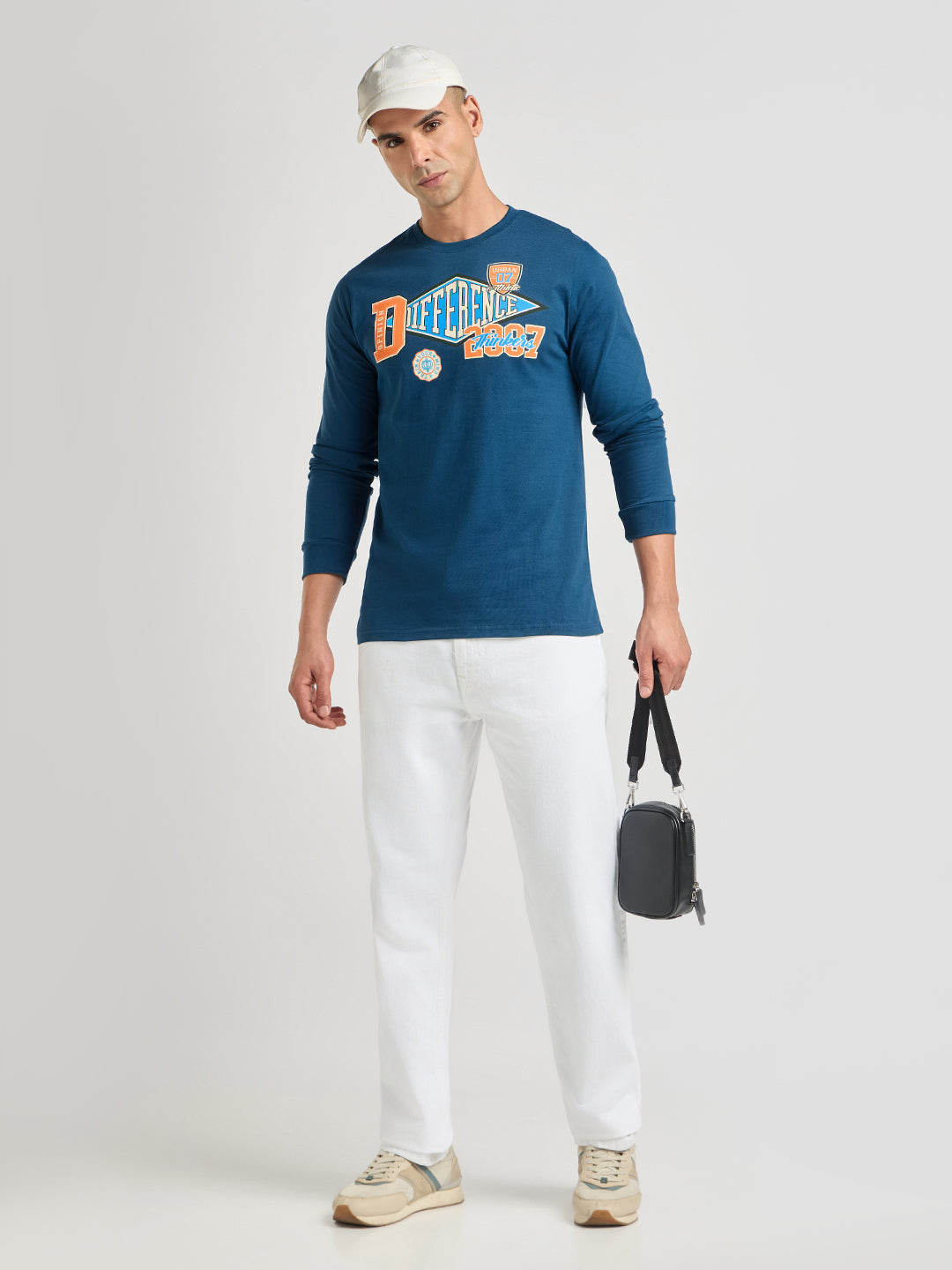 Mens Printed Regular Fit Full Sleeve Round Neck Tshirt