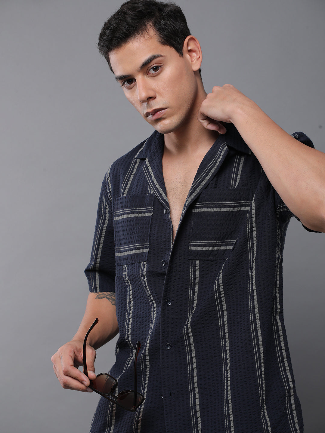 Men Striped Half Sleeve Casual Shirt With Pocket