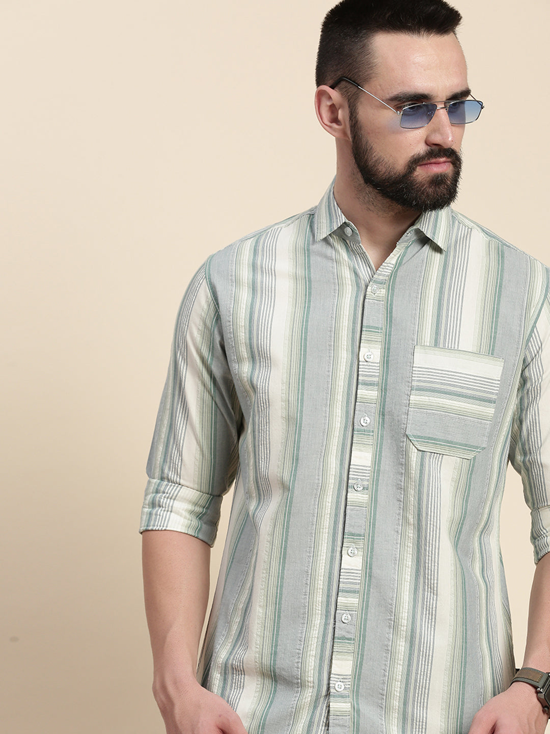 Mens Striped Full Sleeve Shirt With Pocket