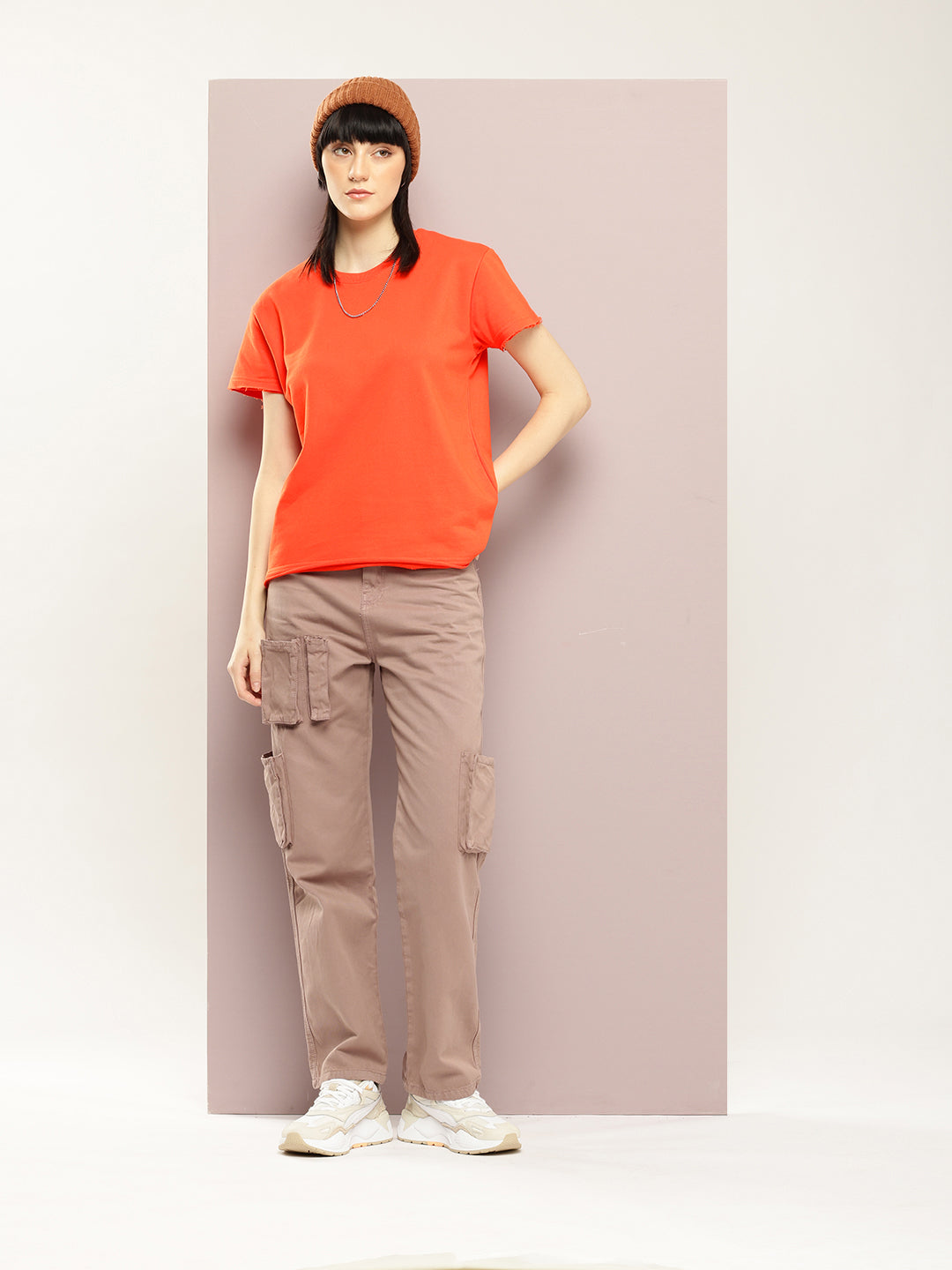 Womens Half Sleeve Round Neck Solid Boxy Fit Tshirts