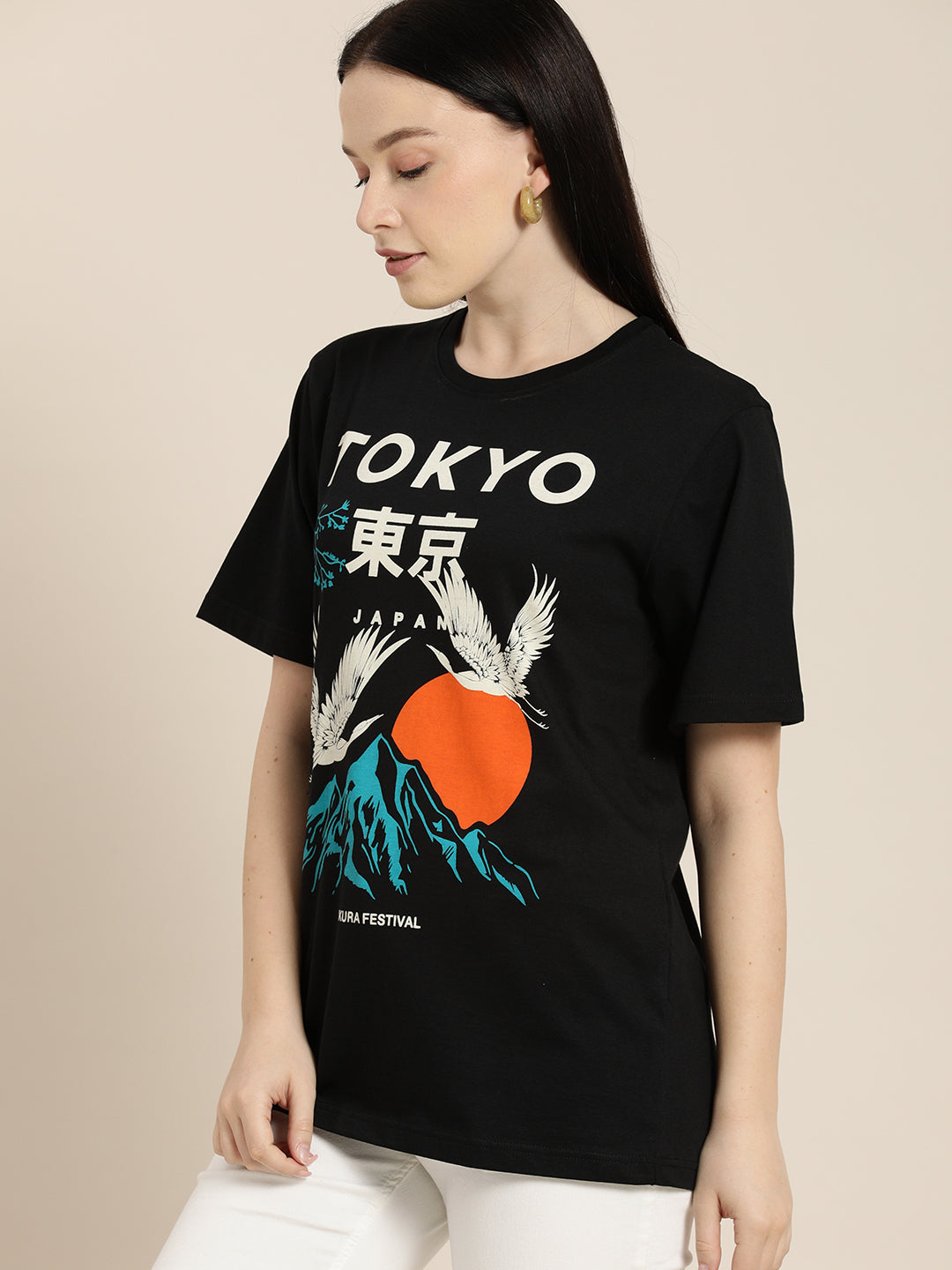 Womens Half Sleeve Round Neck Oversized Fit T-Shirts