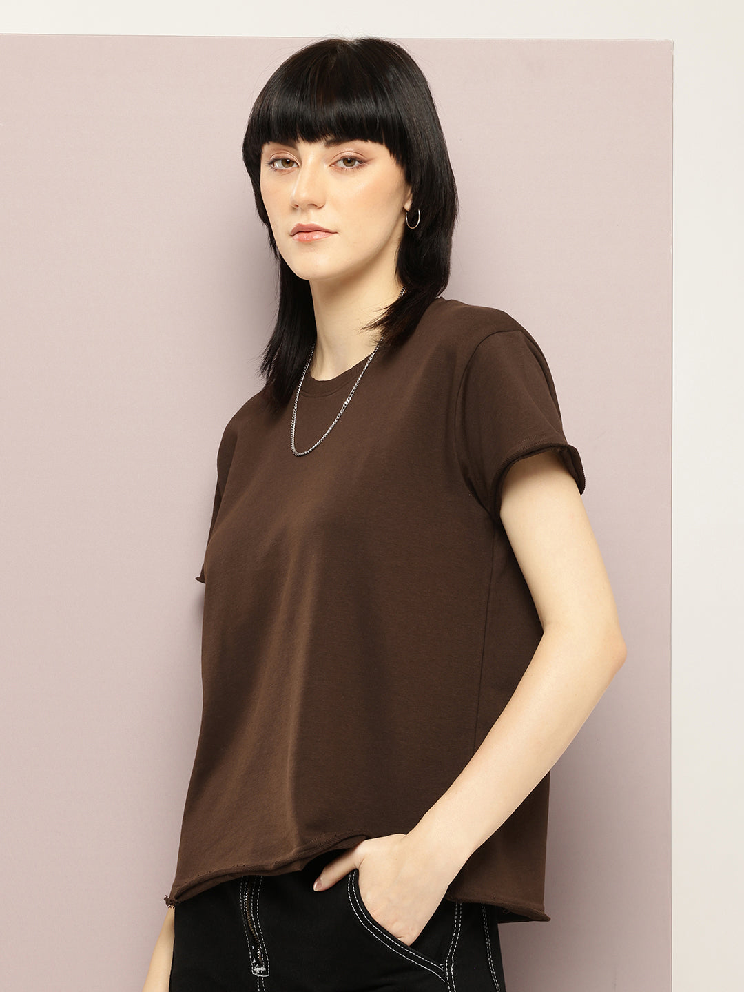 Womens Half Sleeve Round Neck Solid Boxy Fit Tshirts