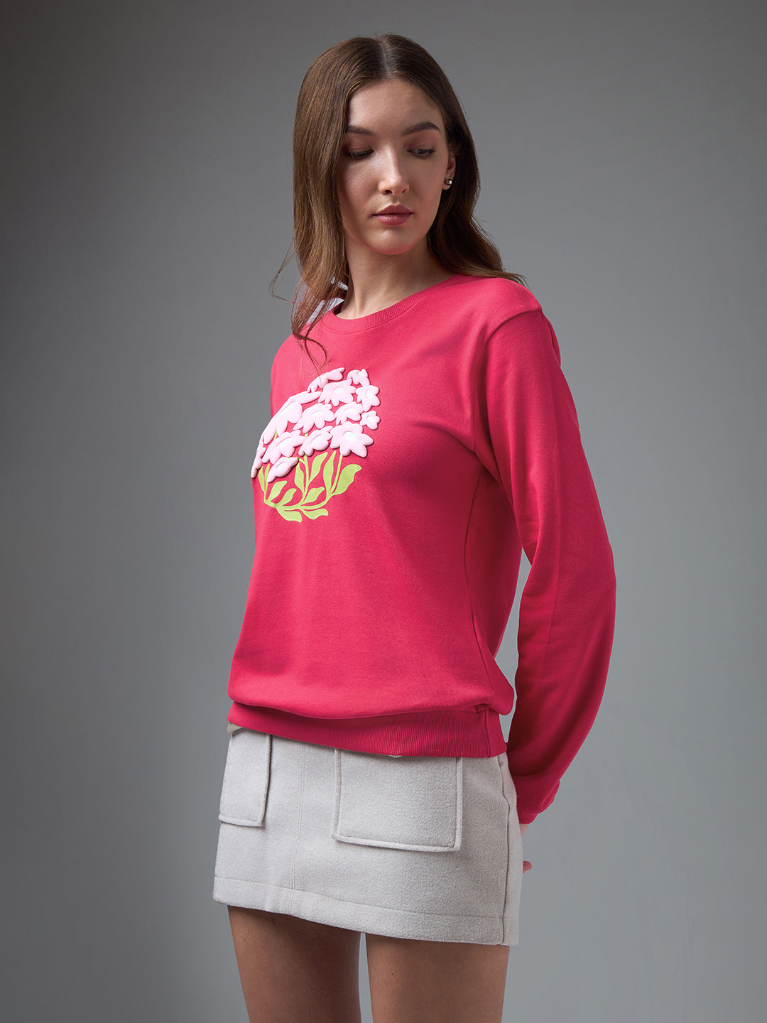 Womens Puff Printed Round Neck Relaxed Fit Tshirt