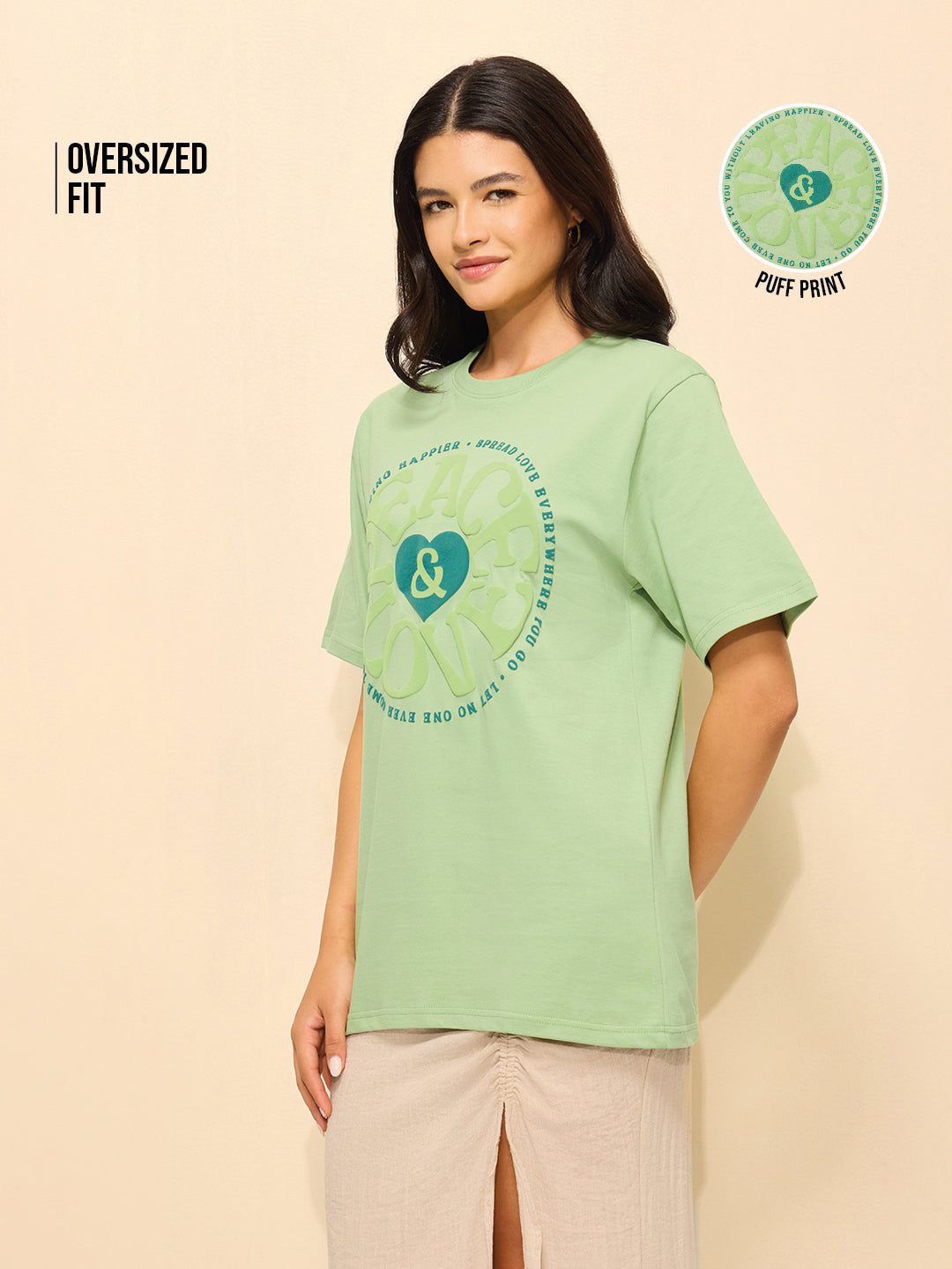 Womens Puff Printed Oversized Fit Cotton T-Shirt