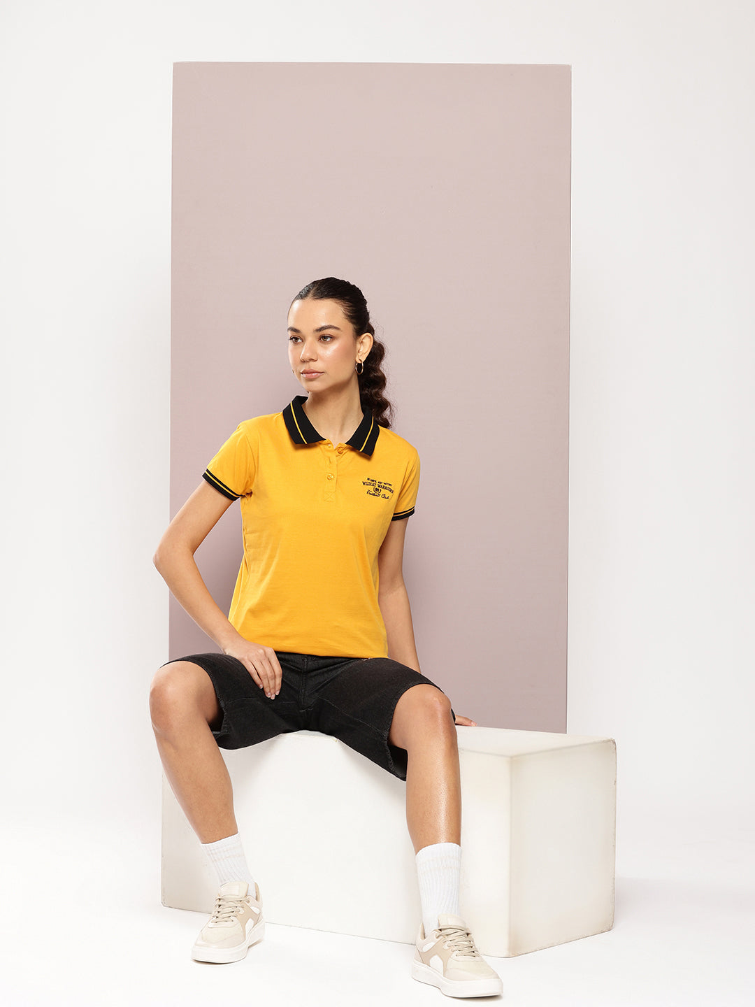 Womens Half Sleeve Polo Neck Embroidered Regular Fit Tshirts