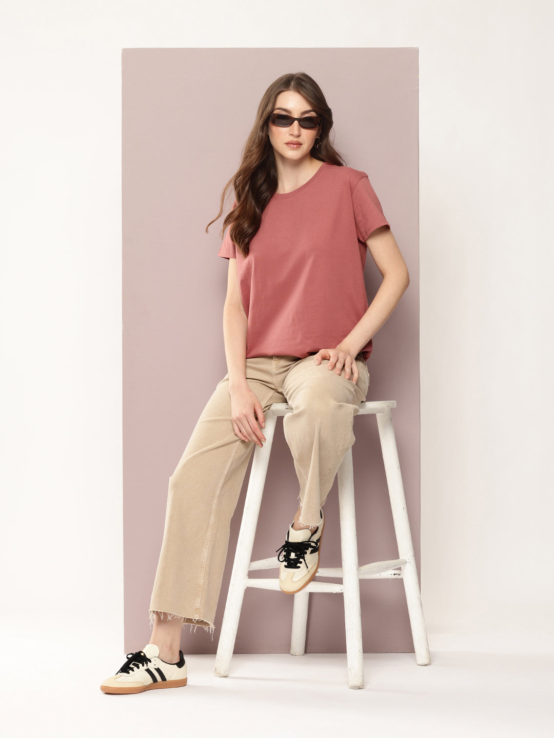 Womens Half Sleeve Round Neck Solid Boxy Fit Tshirts