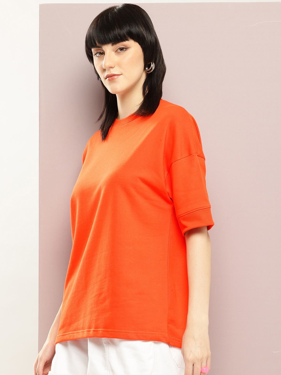 Womens Half Sleeve Round Neck Solid Oversized Fit Tshirts