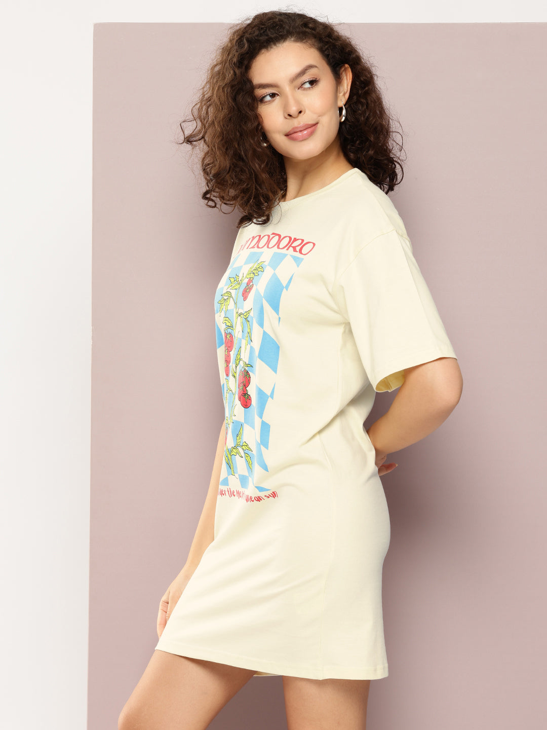Womens Oversized Short Sleeves Printed Tshirt Dress