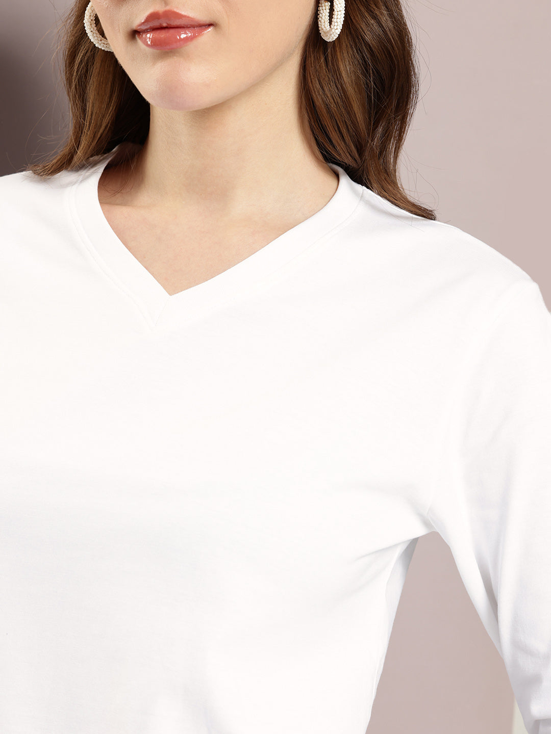 Womens Full Sleeve V-Neck Solid Regular Fit Tshirts