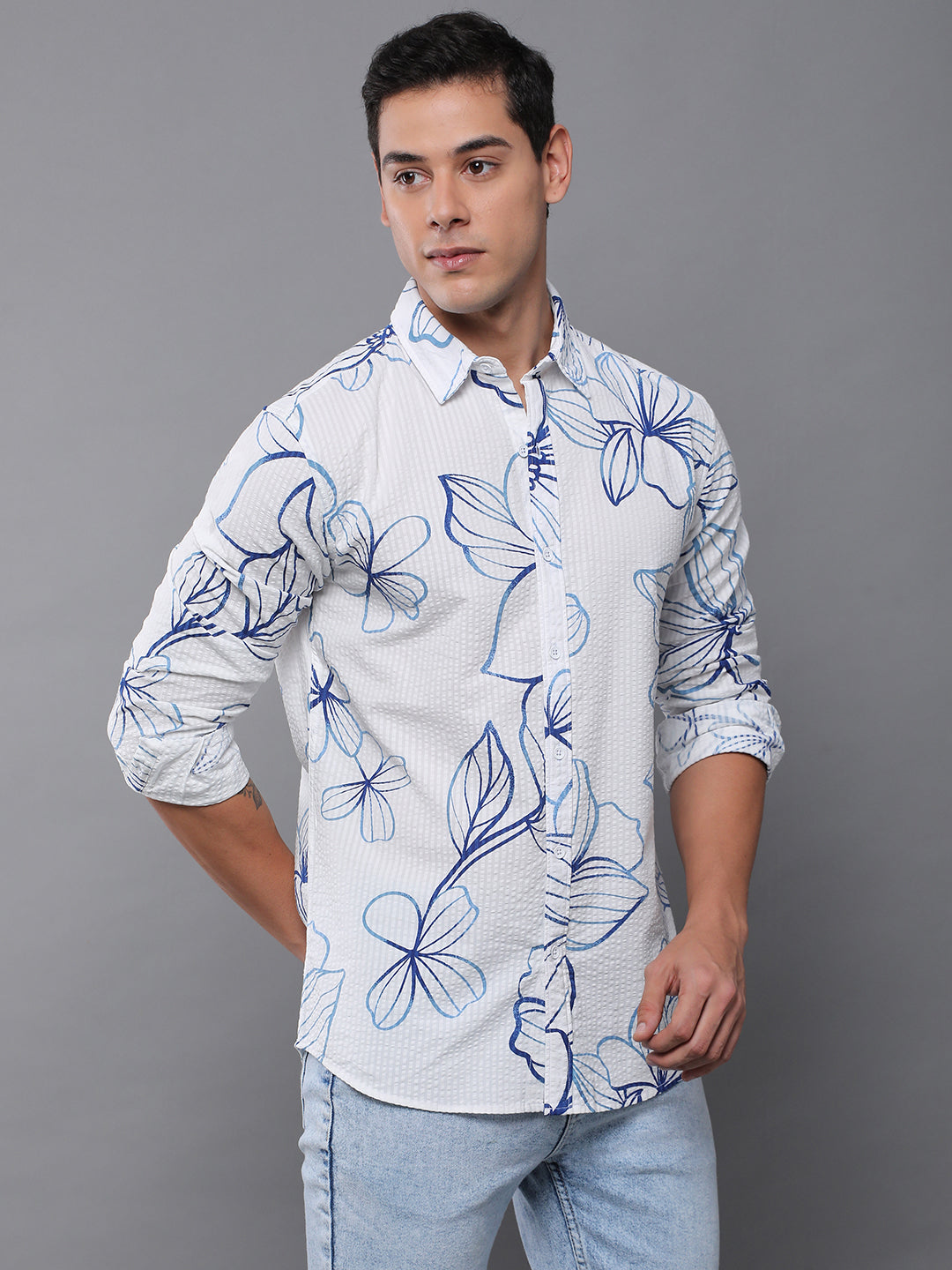 Men Floral Printed Full Sleeve Casual Shirt