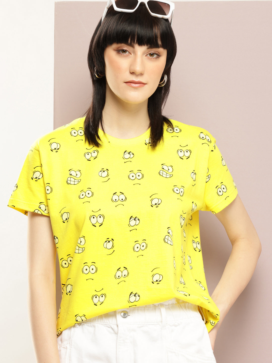 Womens Half Sleeve Round Neck All-Over Printed Boxy Fit Tshirts