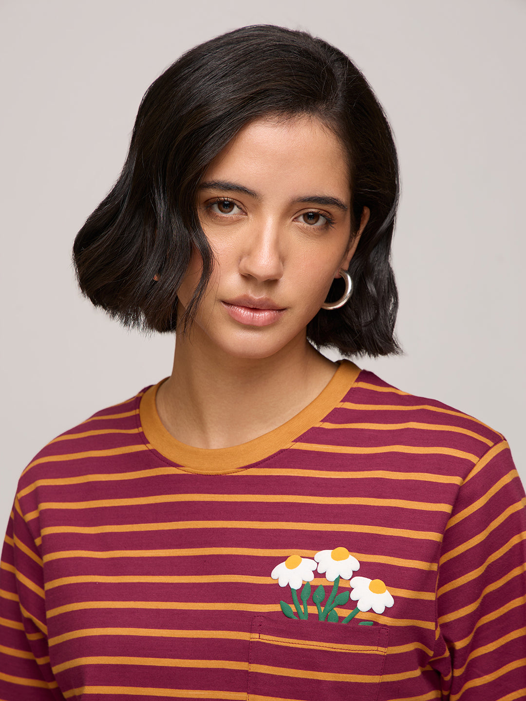 Womens Striped Oversized Fit Cotton T-Shirt