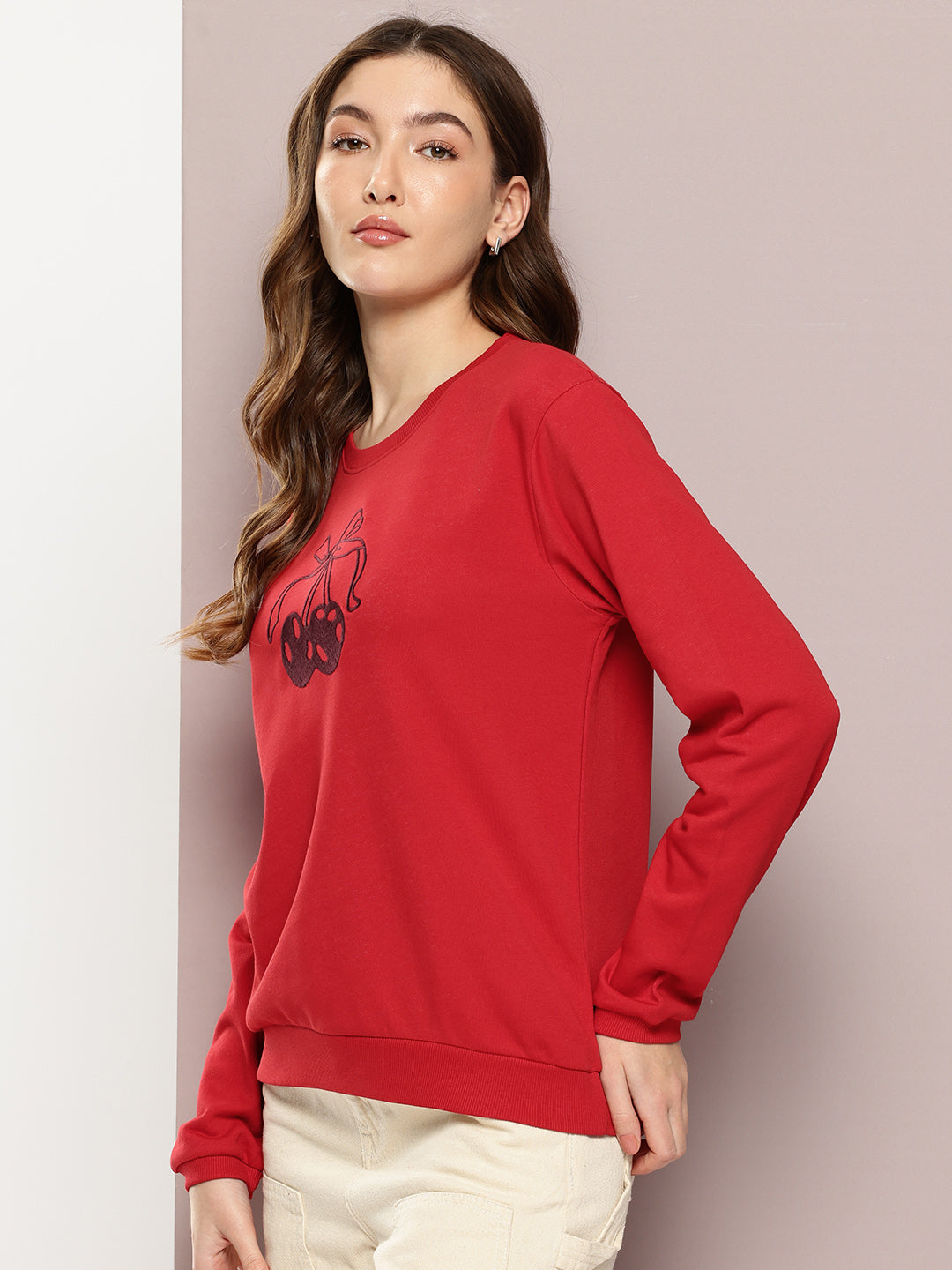 Womens Full Sleeve Round Neck Embroidered Relaxed Fit Tshirts
