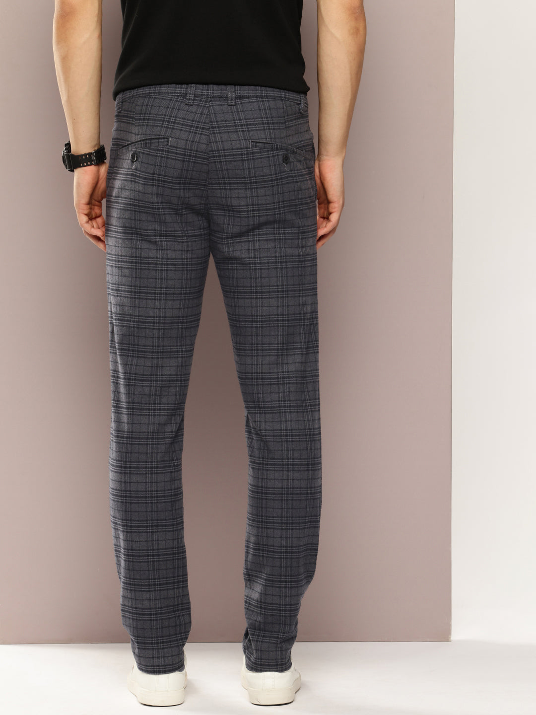 Men Checked Slim Fit Chinos Casual Trousers