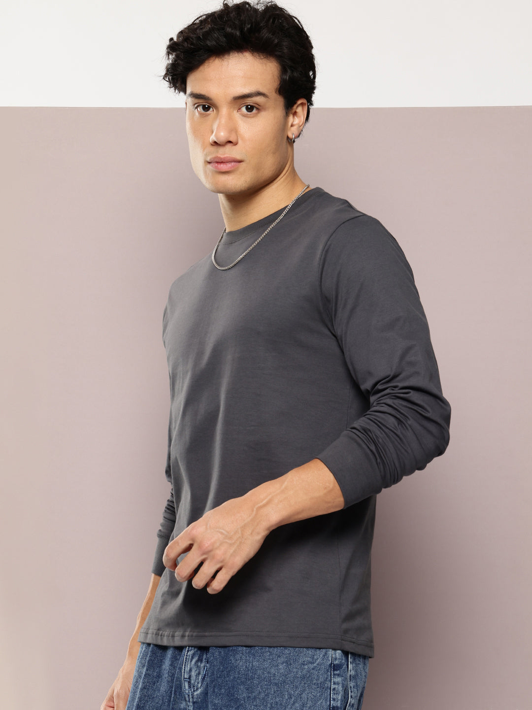 Mens Full Sleeve Round Neck Solid Regular Fit Tshirts