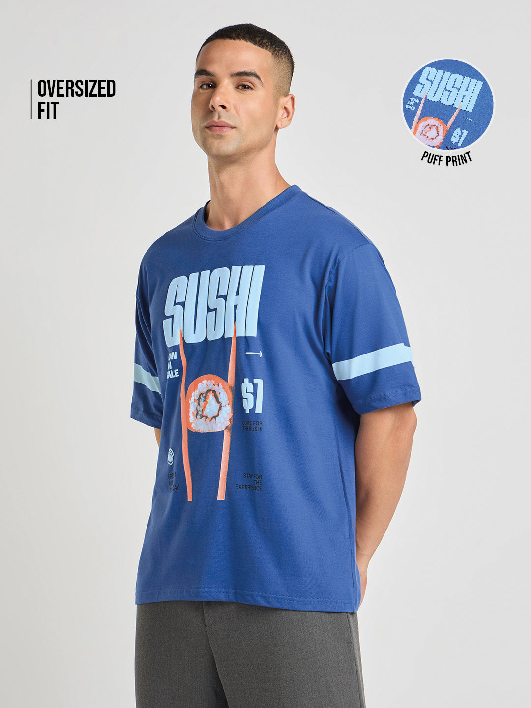 Mens Puff Printed Oversized Half Sleeve Round Neck Tshirt