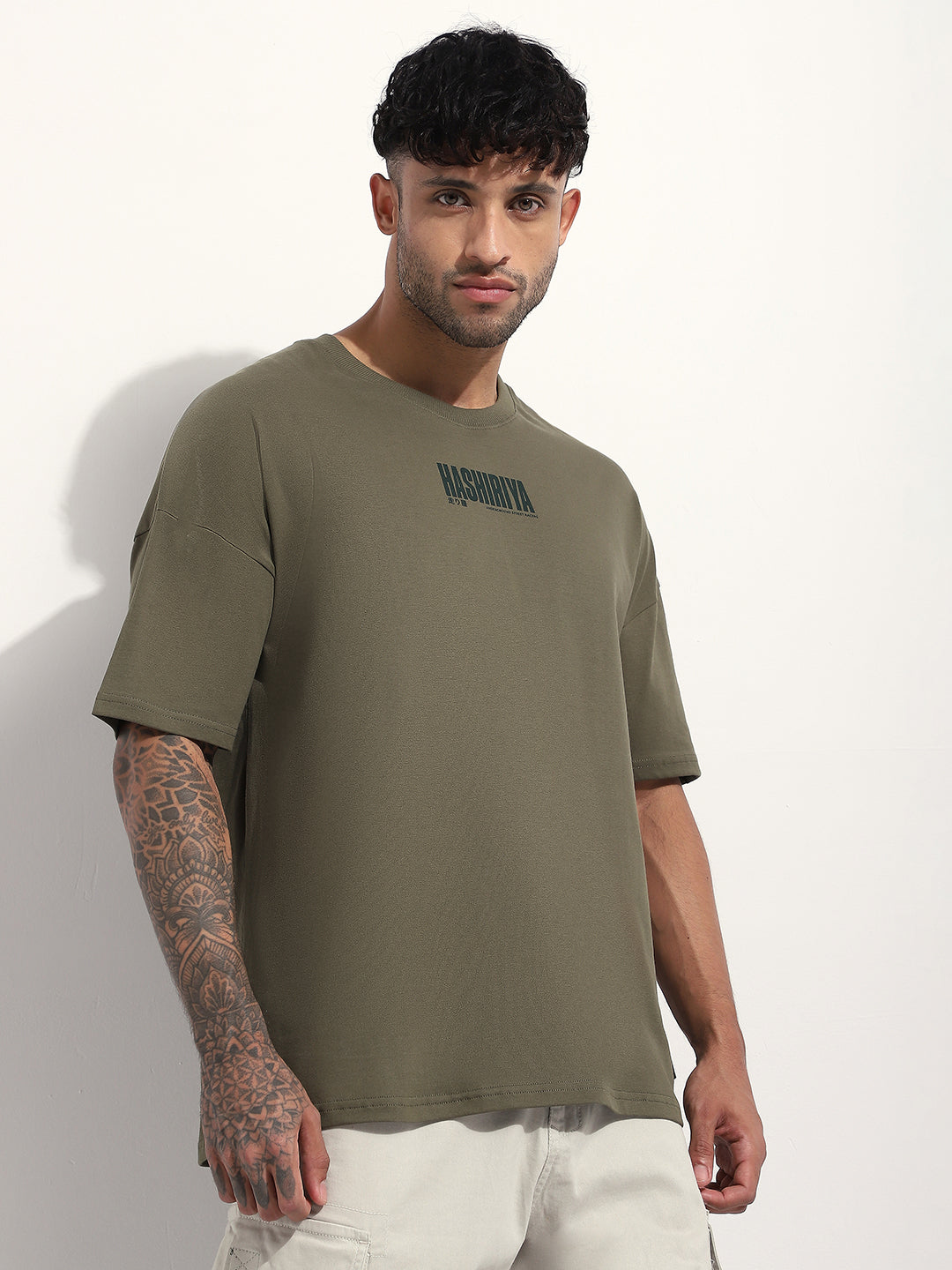 Mens Half Sleeve Drop Shoulder Printed Oversized Fit T-Shirts