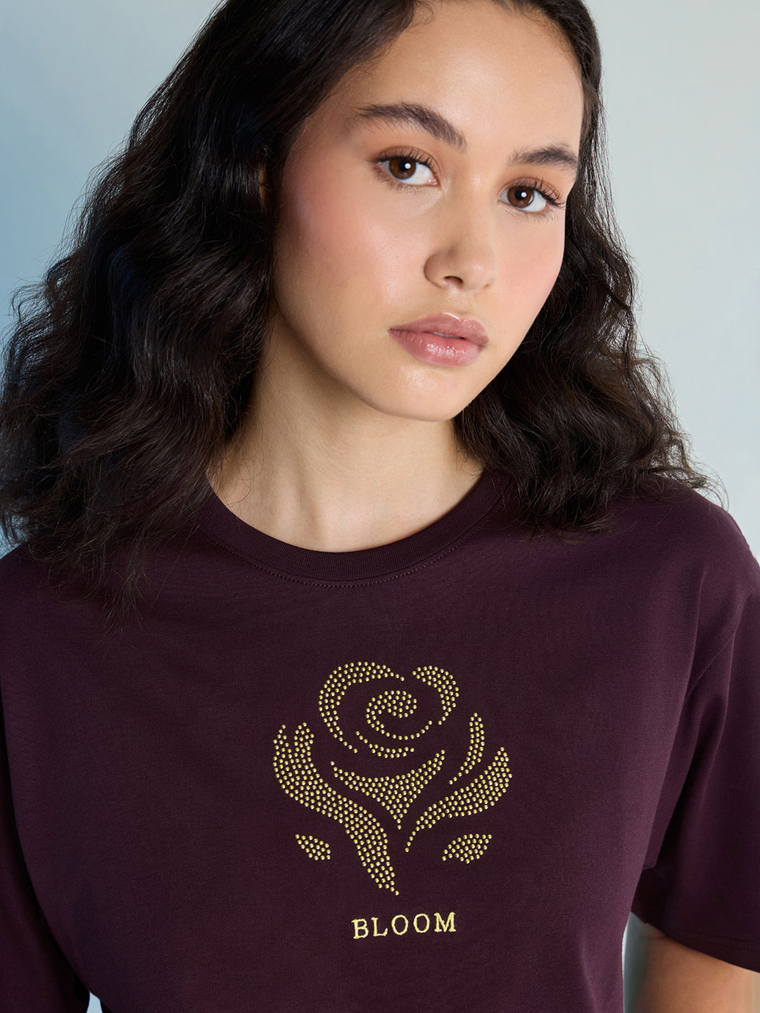 Womens Stud Detailed Oversized Round Neck Tshirt 