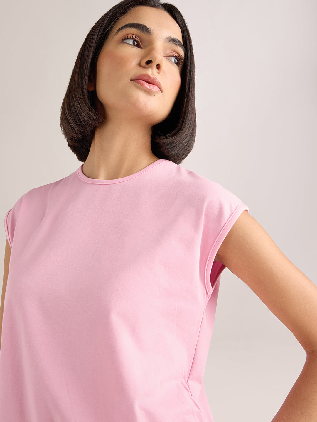 Womens Solid Regular Fit Lycra Jersey Sleeveless Tshirt