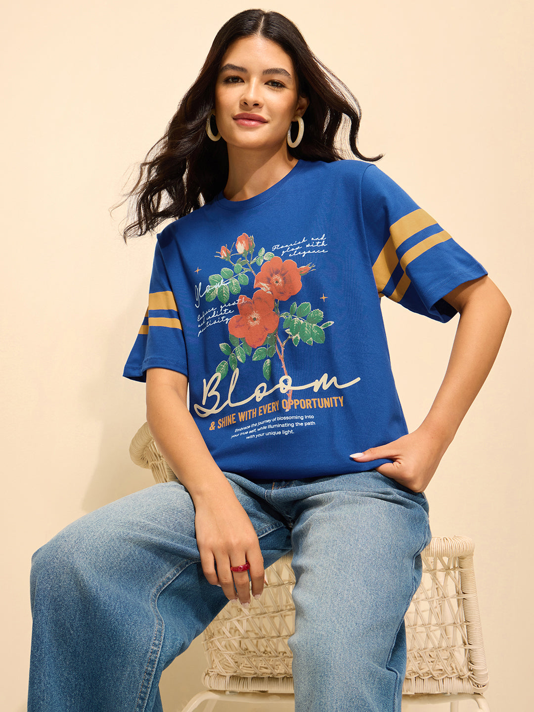 Womens Printed Oversized Fit Cotton T-Shirt